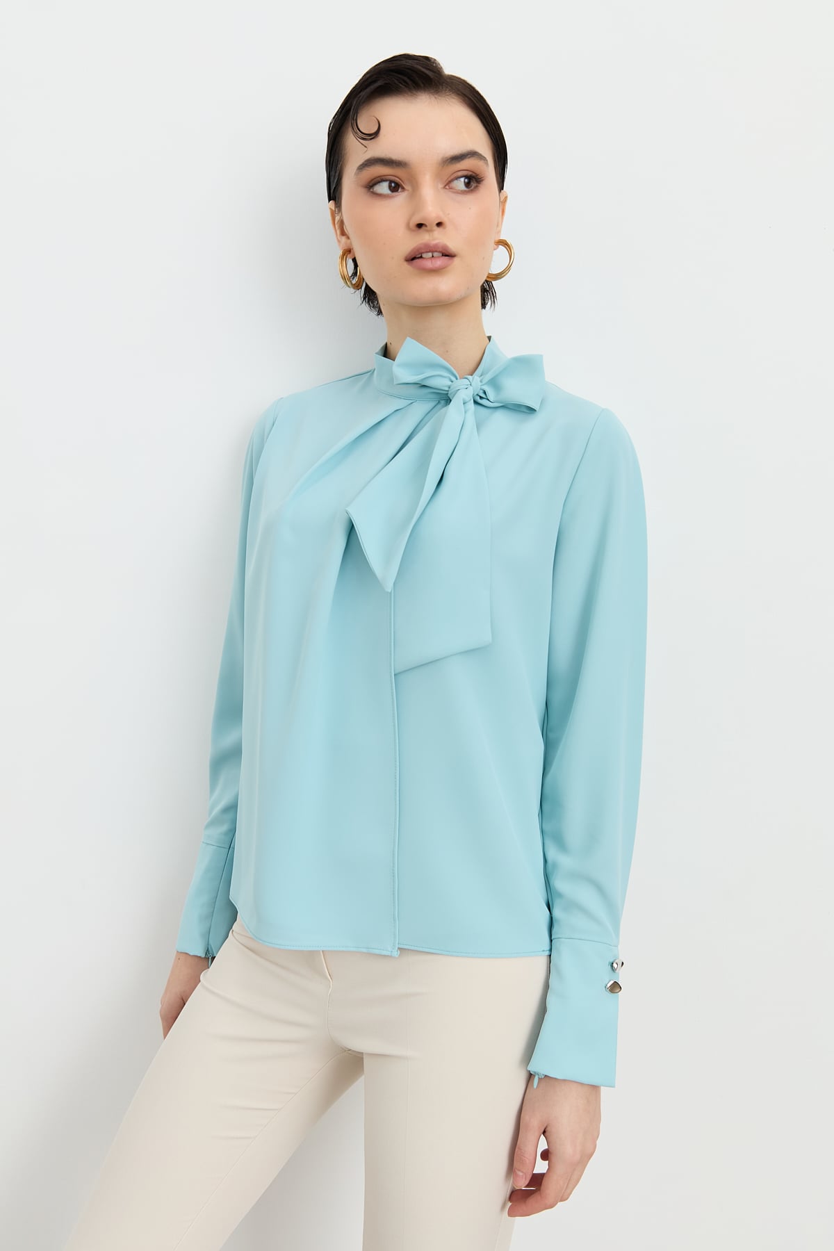 NİHAN Bluz Nihan Fular Detaylı Şık Bluz  Aqua_modest