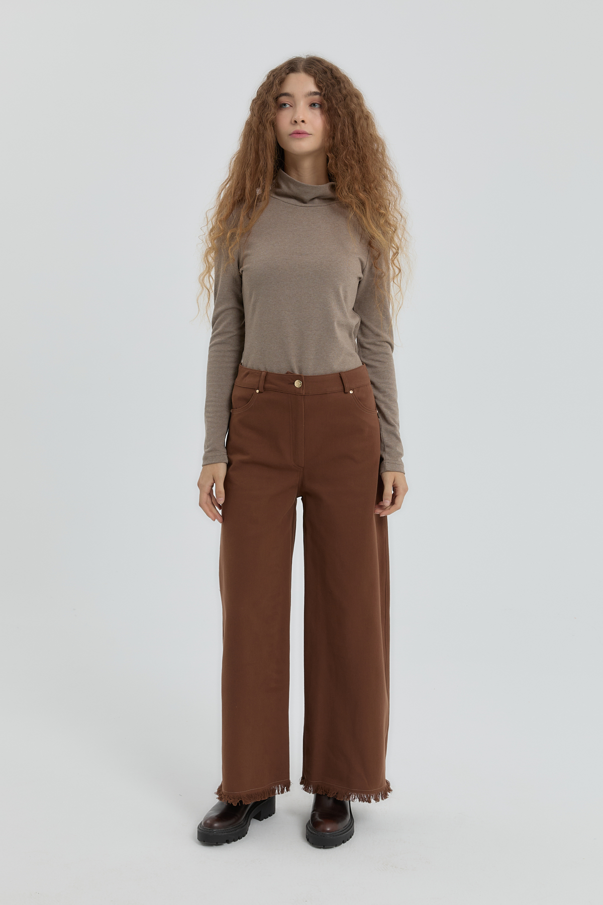 NİHAN Pantolon Nihan Gabardin Bol Paça Pantolon  Kahve_modest