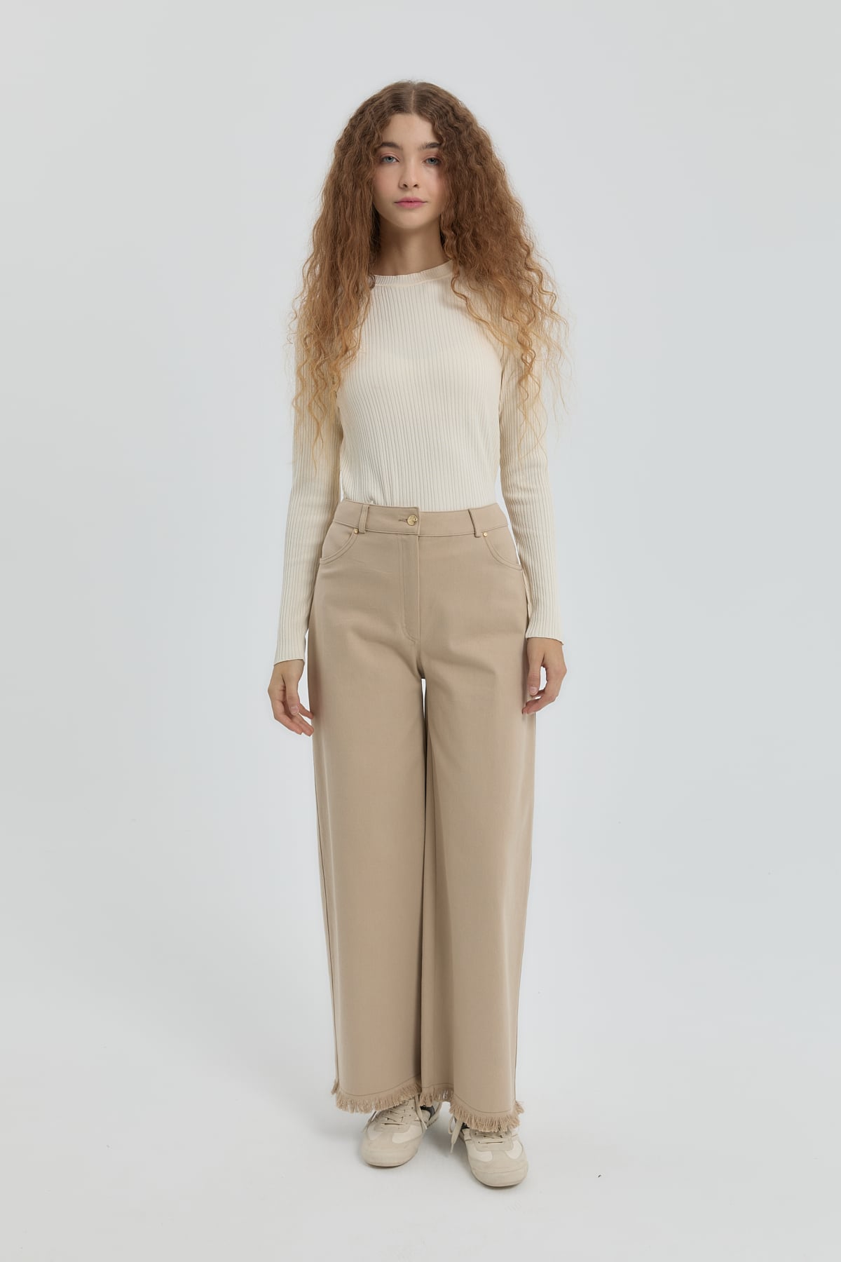 NİHAN Pantolon Nihan Gabardin Bol Paça Pantolon  Bej_modest