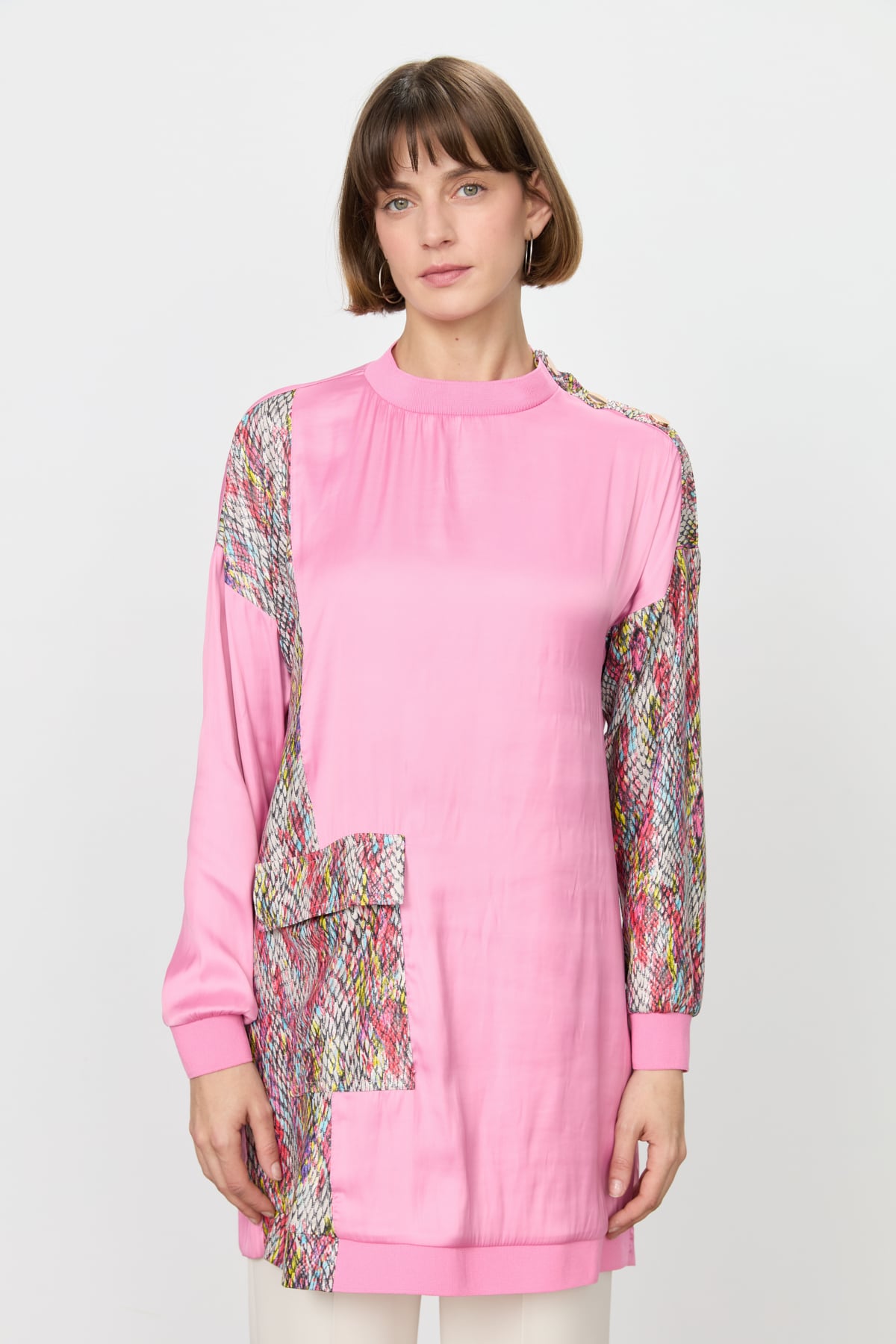 NİHAN Tunik Nihan Garnili Cep Detaylı Tunik  Pembe_modest