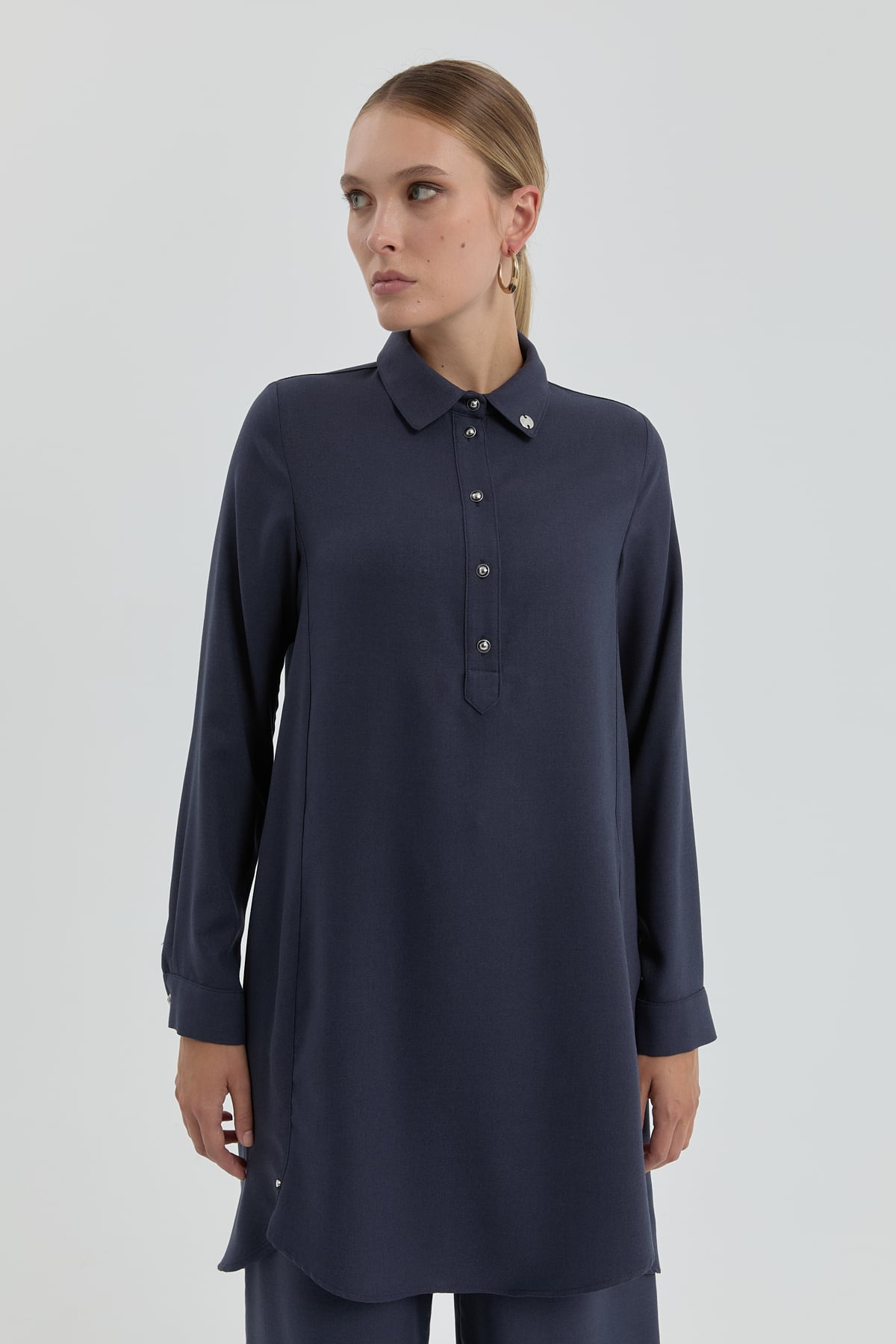 NİHAN Tunik Nihan Gömlek Yaka Tunik  Lacivert_modest