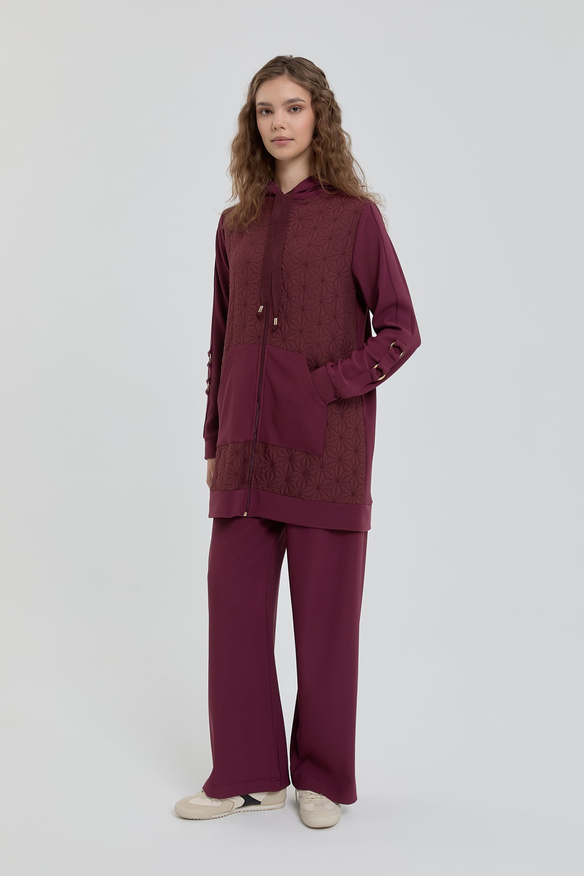 NİHAN Takım Nihan İnce Kapitone Garnili Örme Pantolon Tunik Takım  Bordo_modest