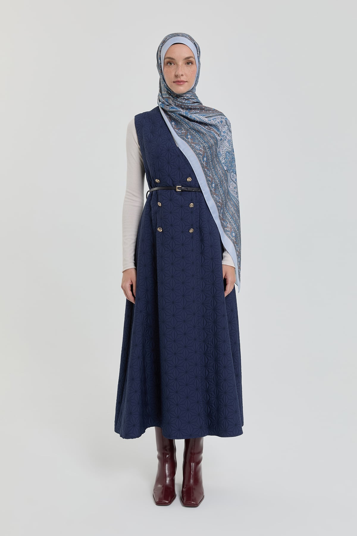 NİHAN Jile Nihan İnce Kapitone Kemerli Jile  Lacivert_modest