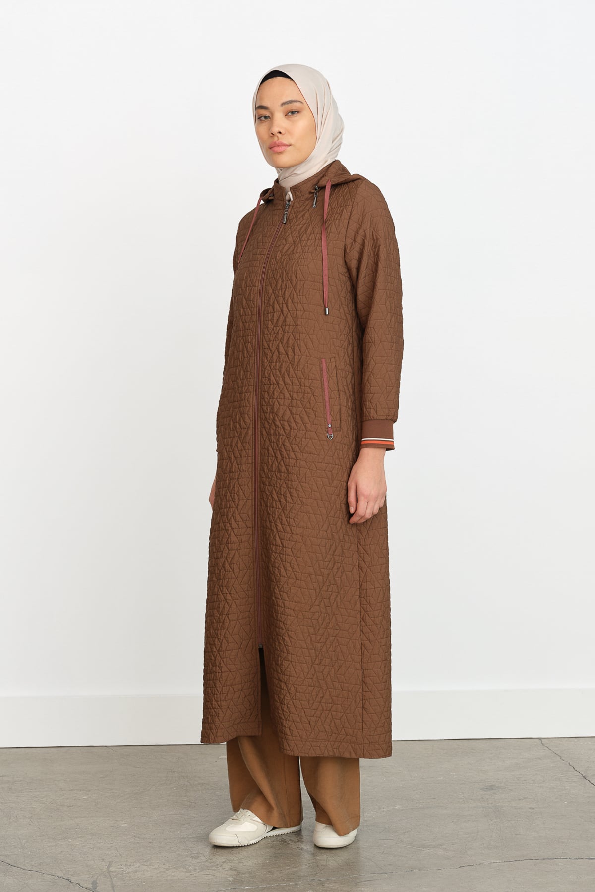 NİHAN Pardesü Nihan İnce Kapitone Ribanalı Pardesü  Kahve_modest