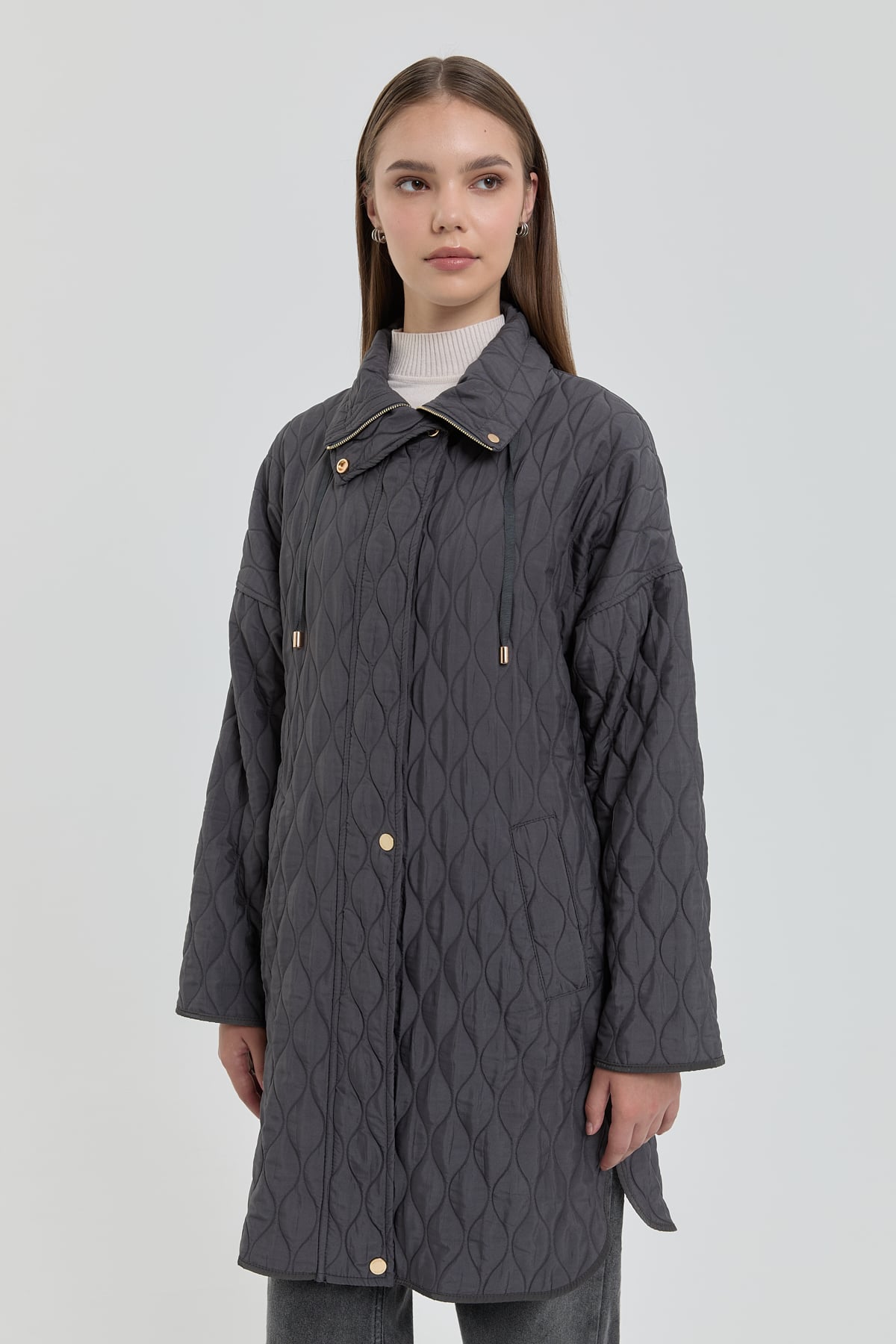 NİHAN Kap Nihan İnce Kapitone Yanları Çıt Çıt Detaylı Kap  Antrasit_modest