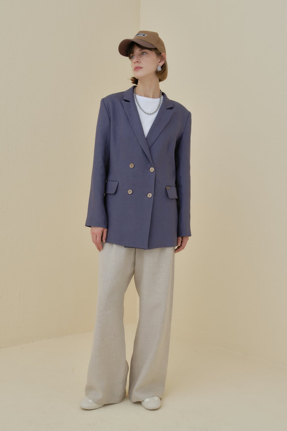 NİHAN Ceket Nihan Keten Blazer Ceket  İndigo_modest