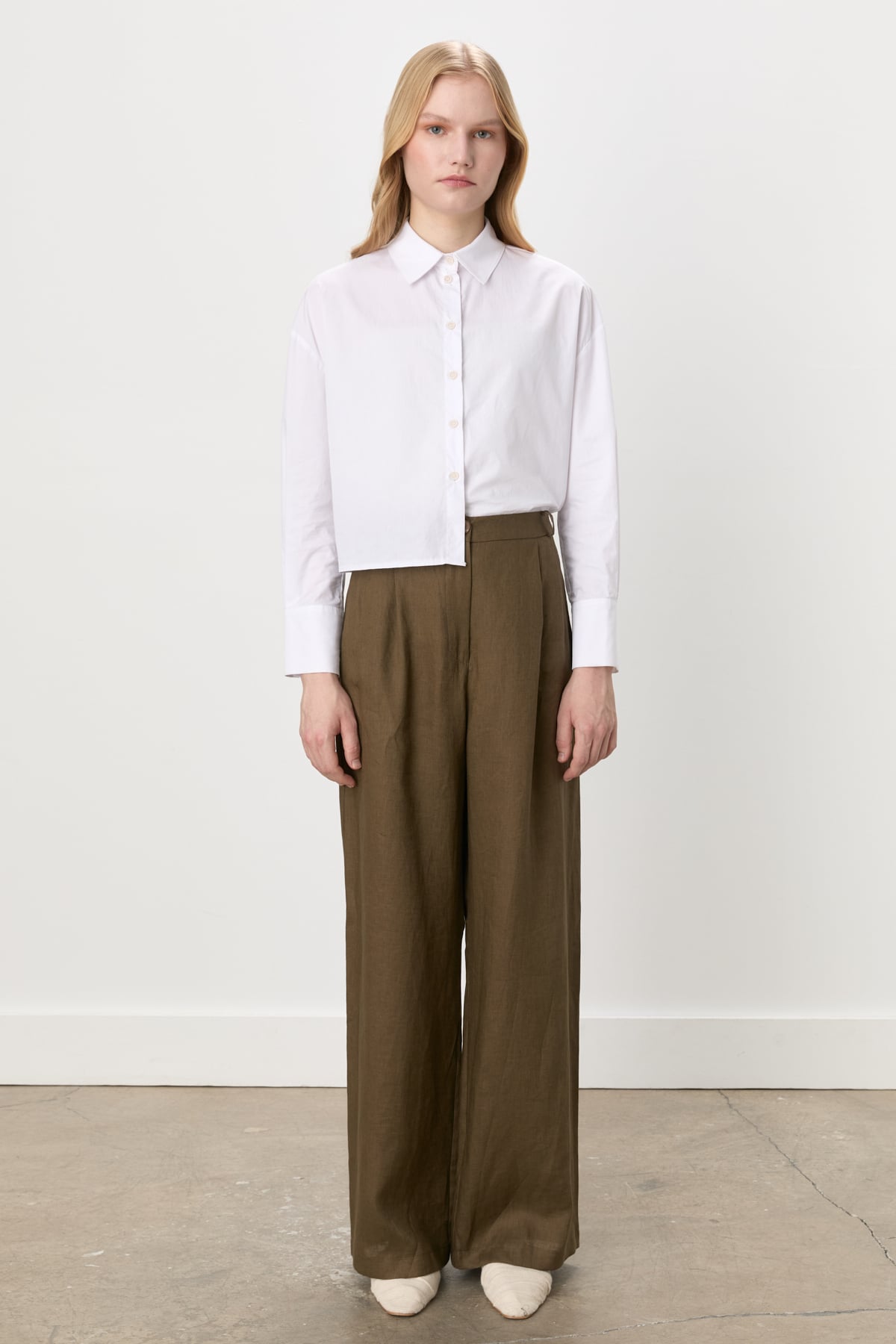 NİHAN Pantolon Nihan Keten Palazzo Pantolon  Haki_modest
