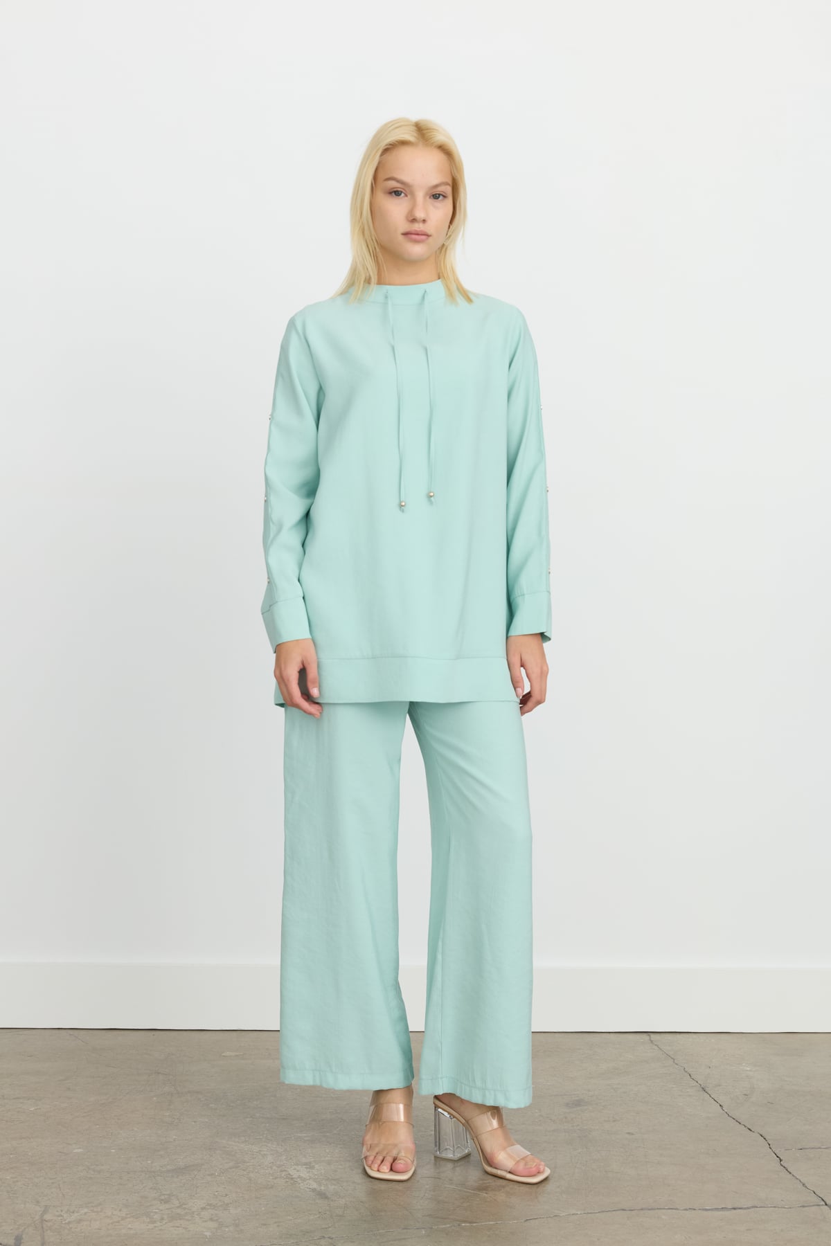 NİHAN Takım Nihan Kol Detaylı Pantolon Tunik Takım  Aqua_modest