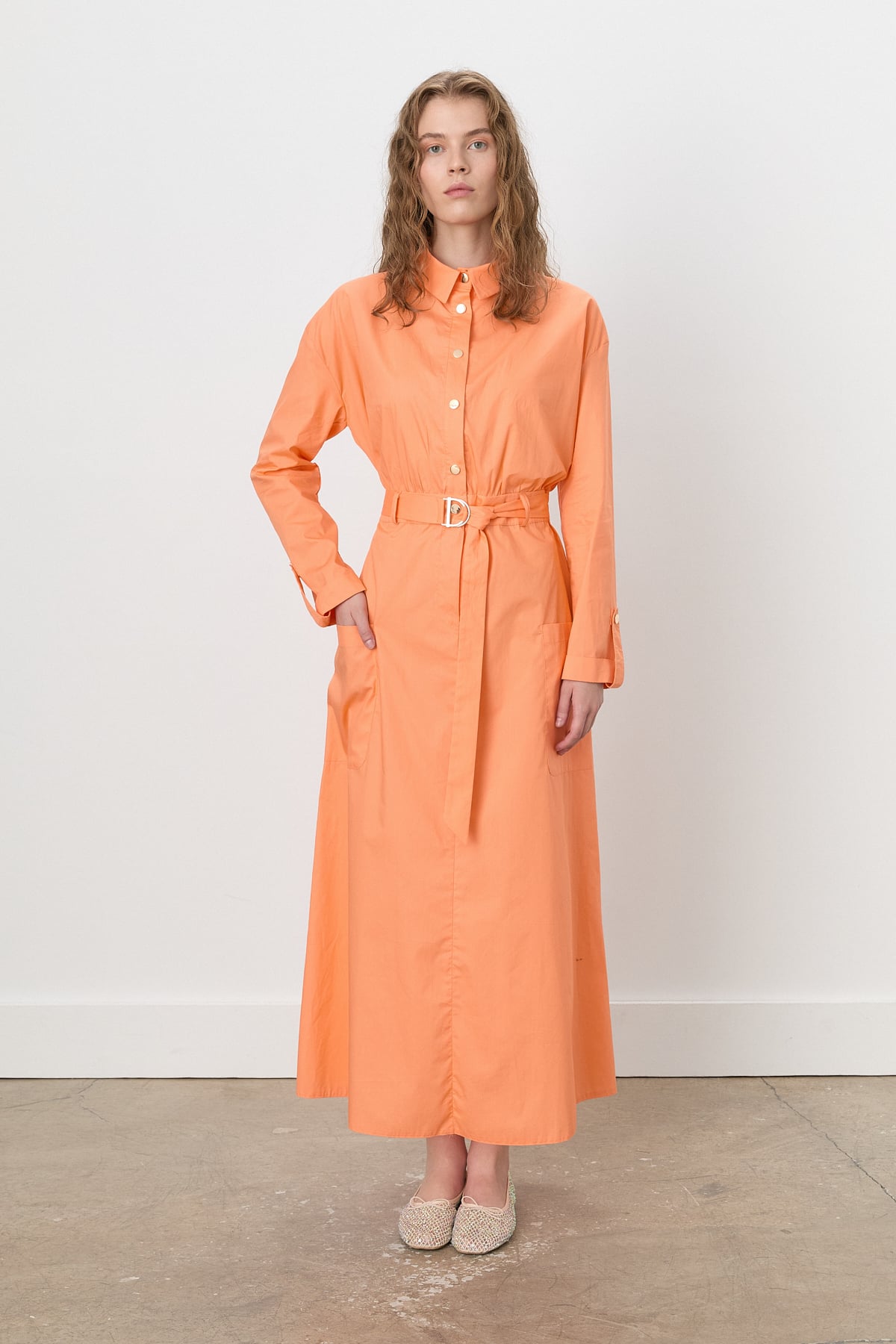 NİHAN Elbise Nihan Kol Katlamalı Gömlek Pamuk Elbise  Mango_modest