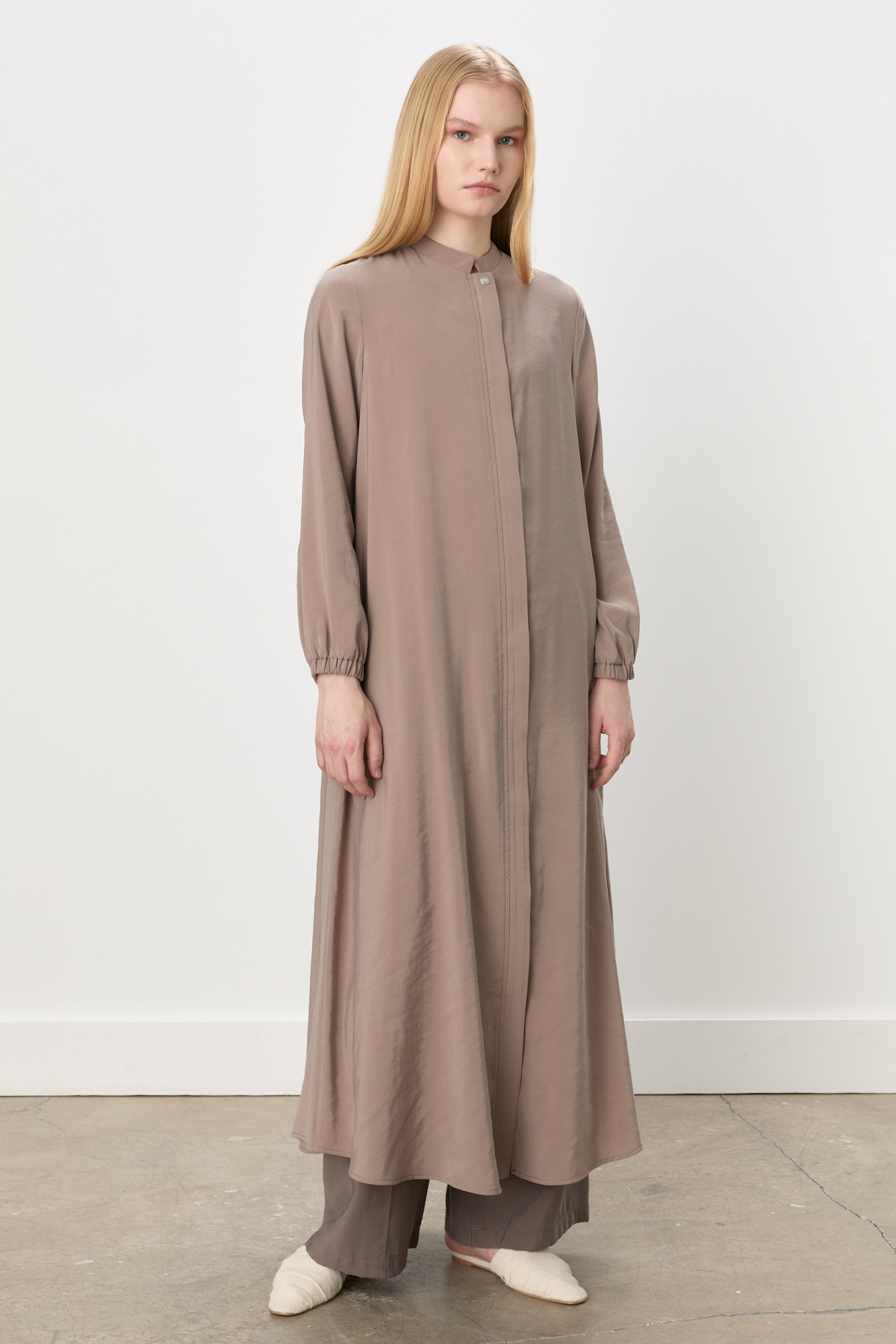 NİHAN Pardesü Nihan Kolları Lastikli Tencel Ferace  Vizon_modest