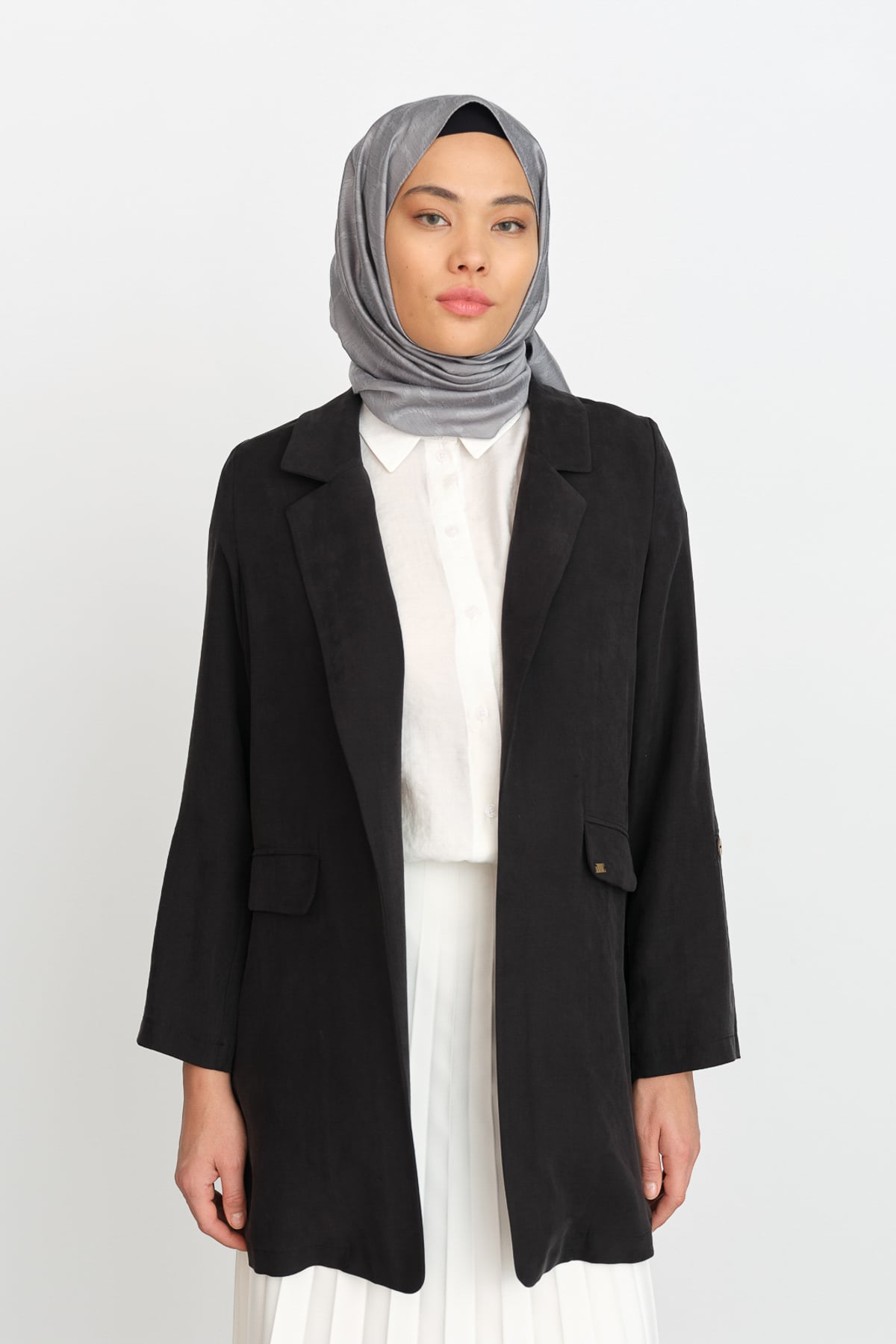 NİHAN Ceket Nihan Kolu Ayarlanabilir Tencel Ceket  Siyah_modest