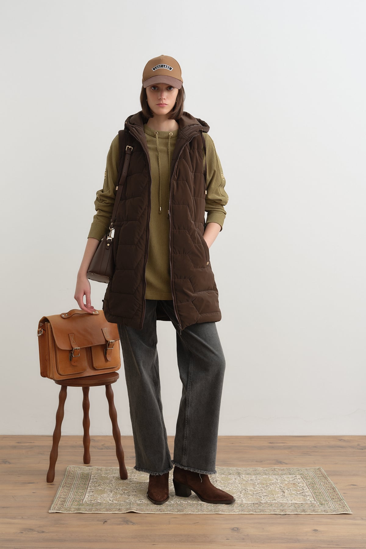 NİHAN Yelek Nihan Kuşgözü Detaylı Kapitone Yelek  Kahve_modest