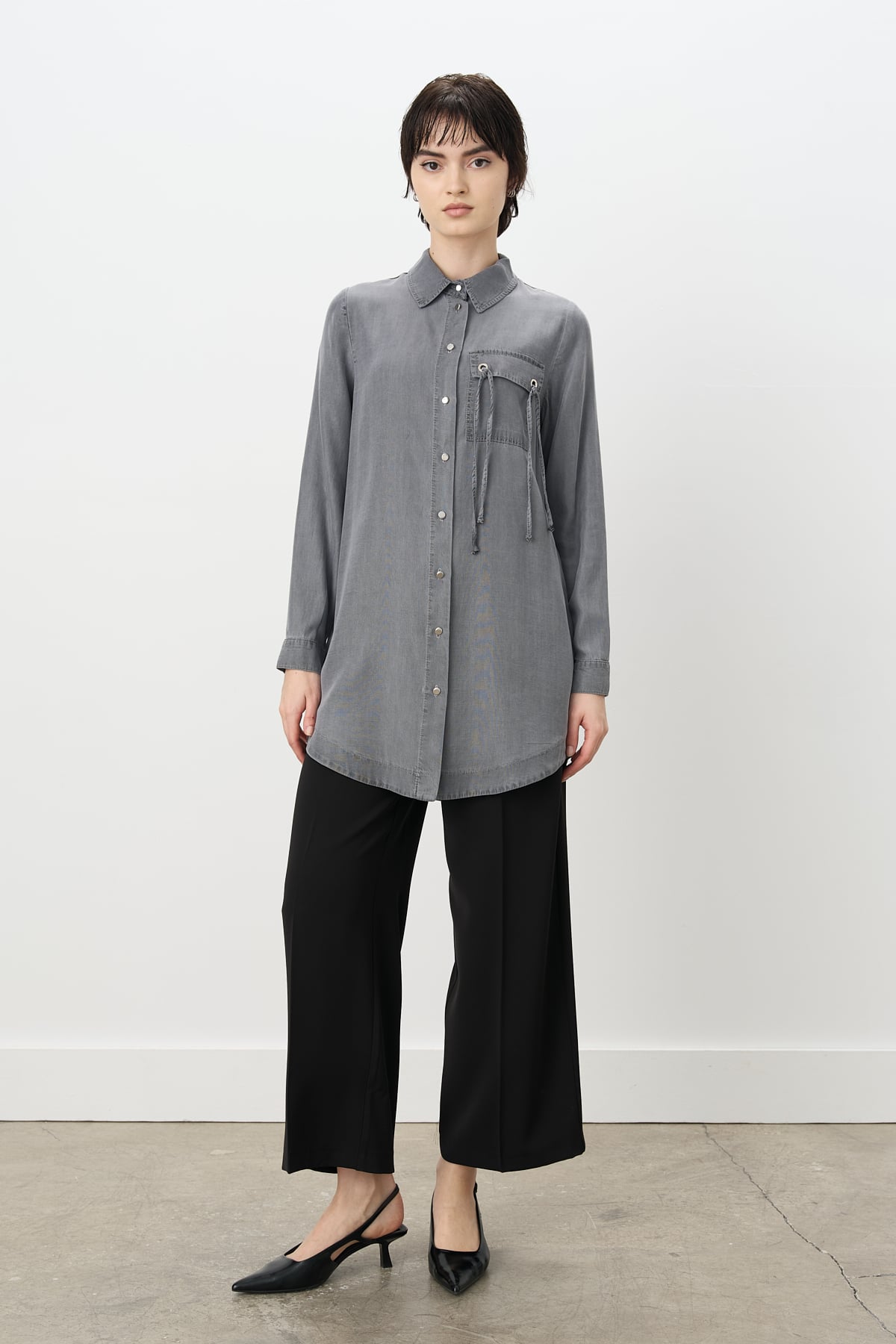 NİHAN Tunik Nihan Kuşgözü Detaylı Tencel Tunik  Gri_modest