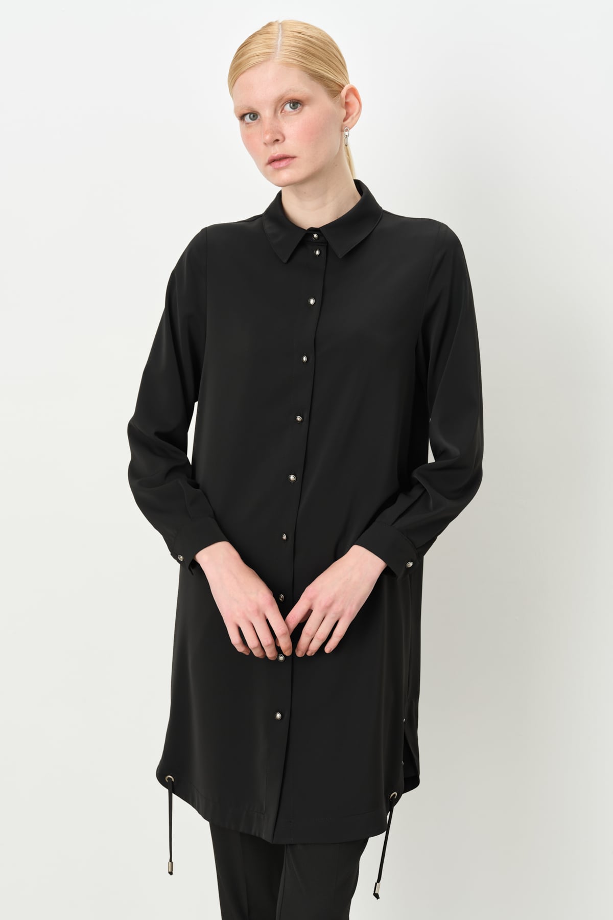 NİHAN Tunik Nihan Kuşgözü Detaylı Tunik  Siyah_modest