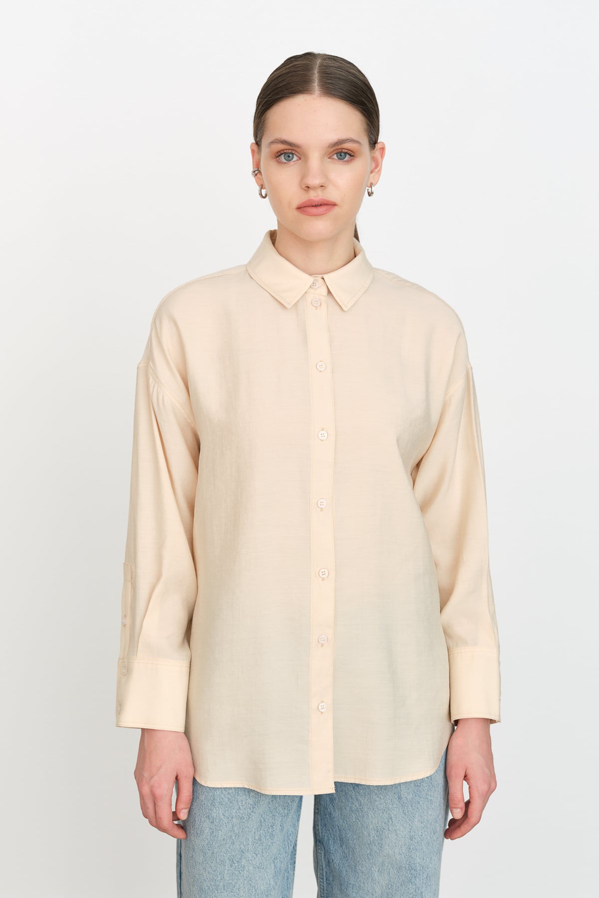 NİHAN Gömlek Nihan Modal Basic Gömlek  Krem_modest