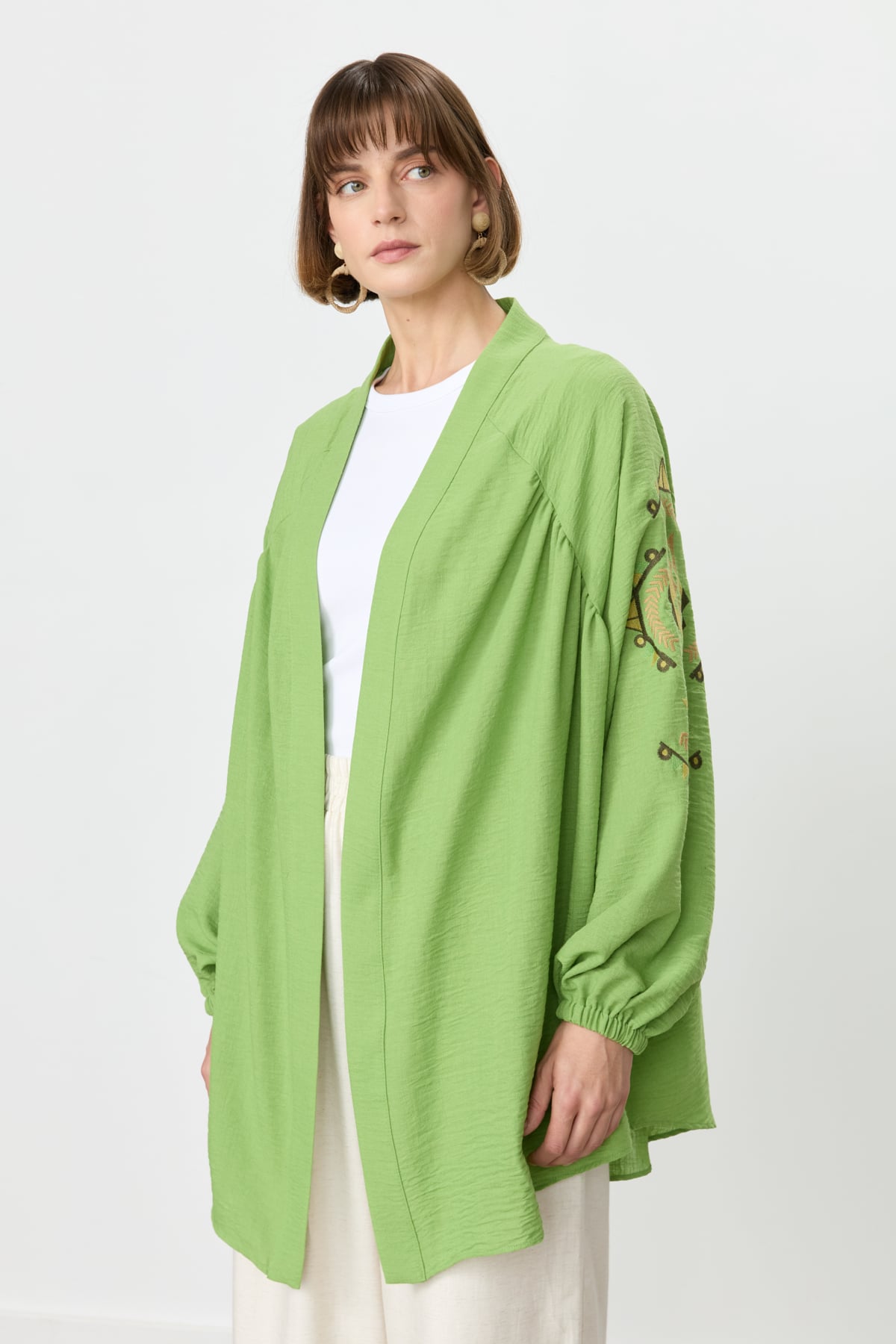 NİHAN Kimono Nihan Nakış Detaylı Kimono  Fıstık Yeşili_modest