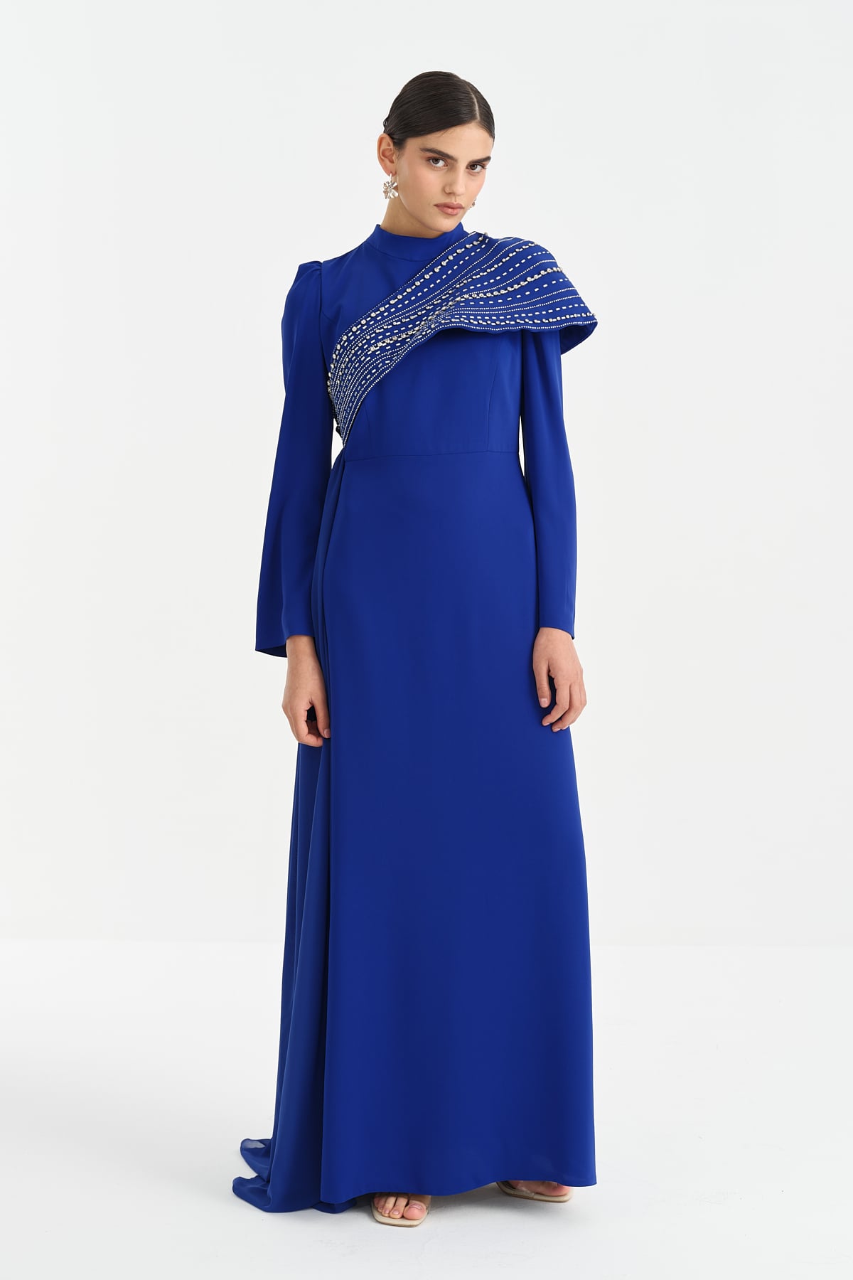 NİHAN Abiye Nihan Omzu Parlak Taş Detaylı Abiye  Saks_modest