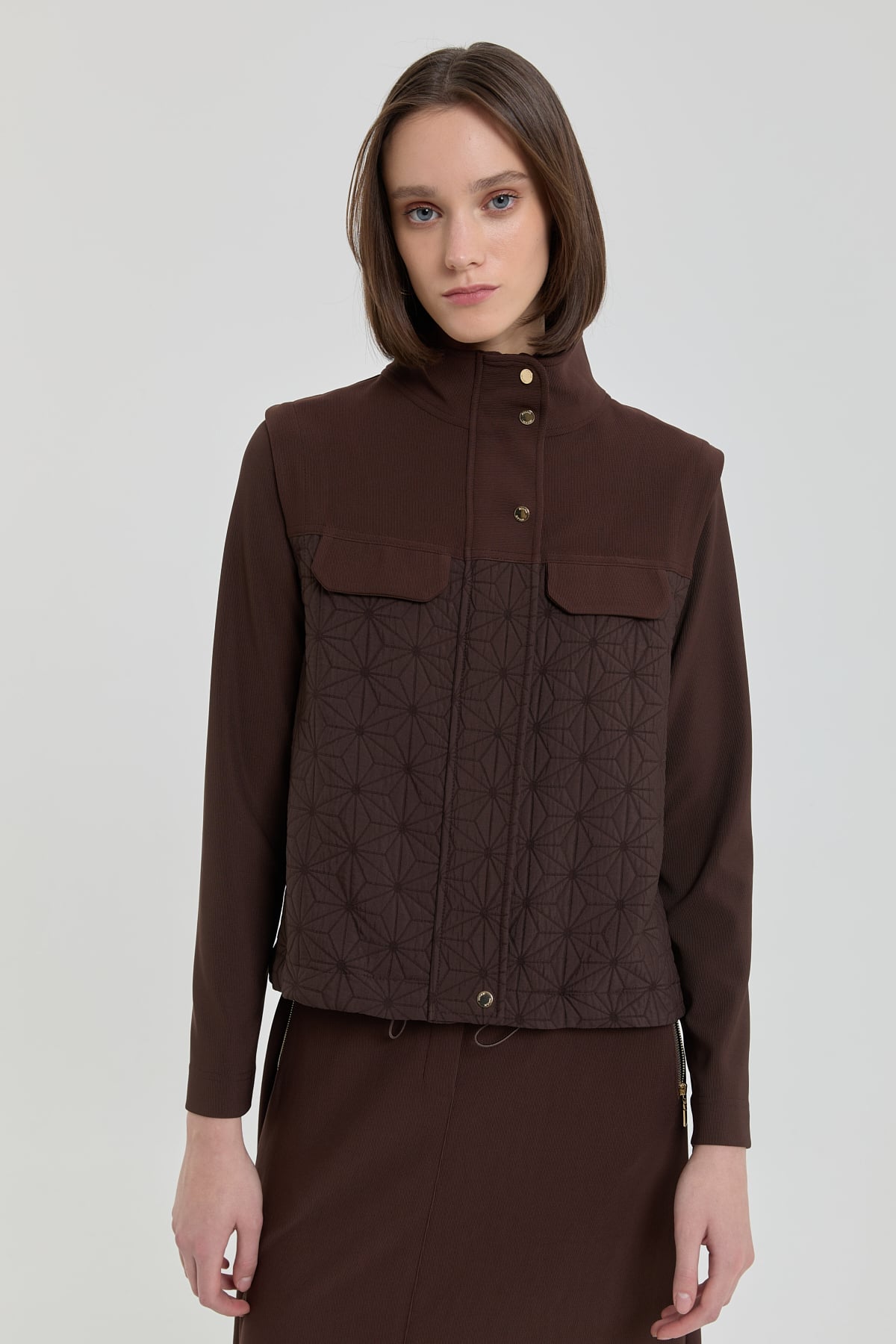 NİHAN Takım Nihan Örme Etek Yelek Takım  Kahve_modest