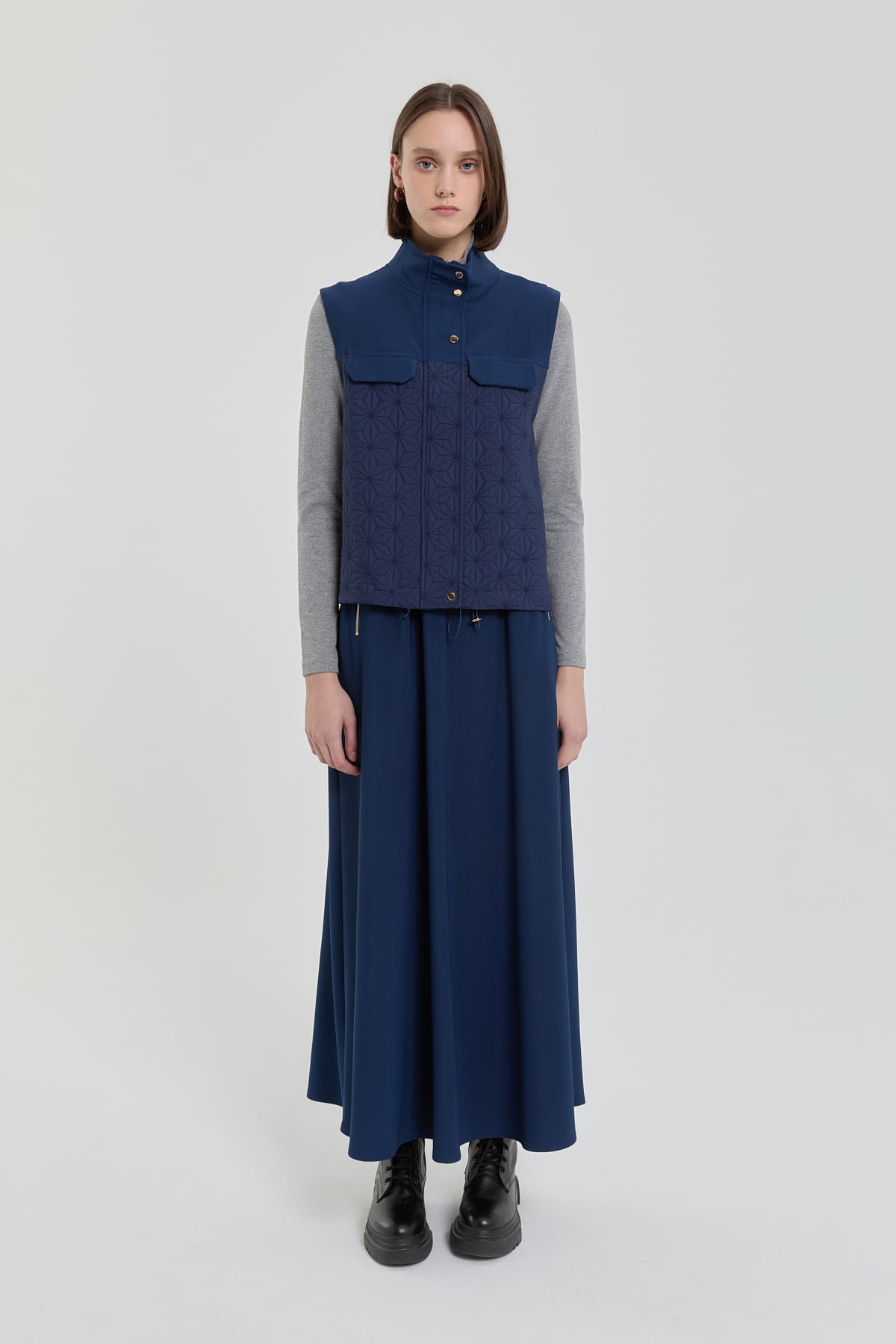 NİHAN Takım Nihan Örme Etek Yelek Takım  Lacivert_modest