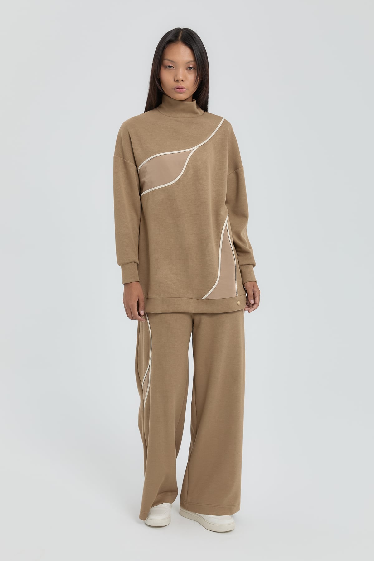 NİHAN Takım Nihan Örme Garnili Pantolon Tunik Takım  Vizon_modest