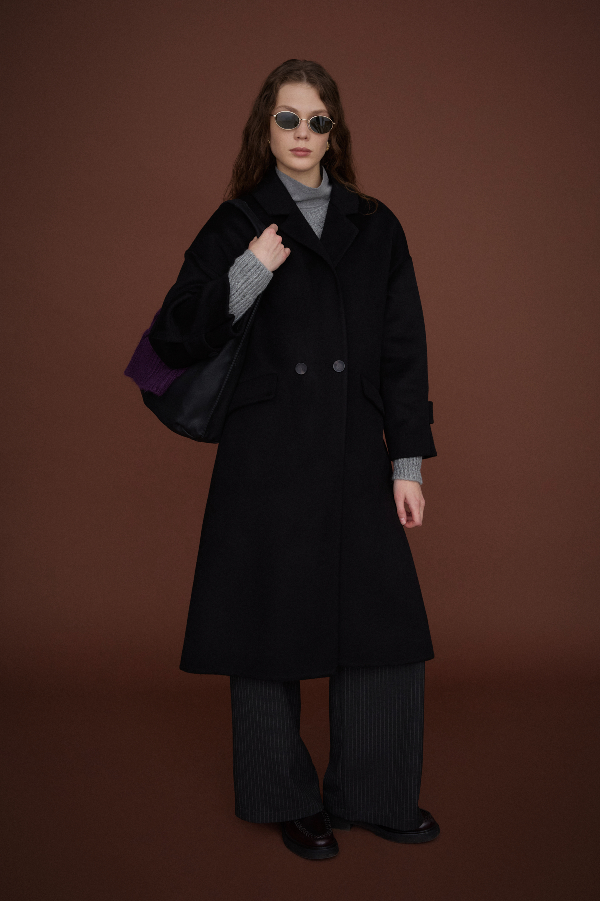 NİHAN Kaban Nihan Oversize %100 Yün Kaban  Siyah_modest