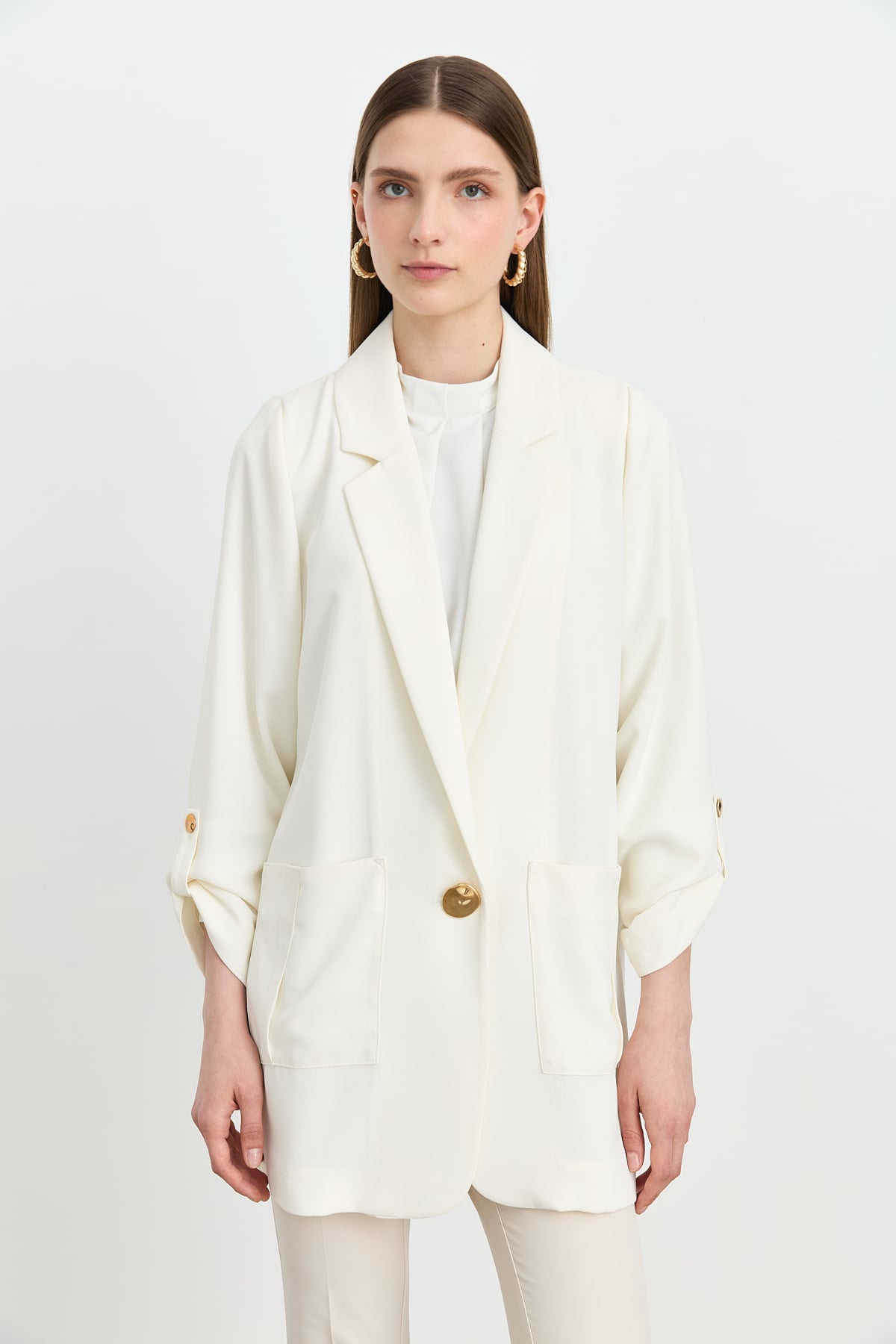 NİHAN Ceket Nihan Oversize Blazer Ceket  Ekru_modest