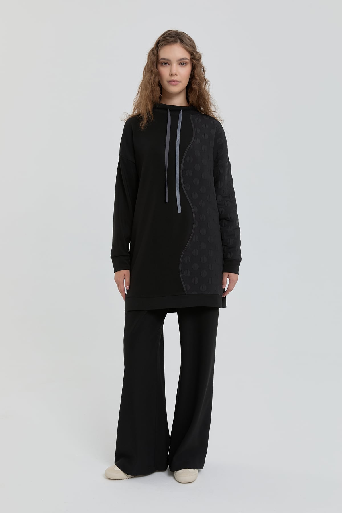 NİHAN Takım Nihan Oversize Örme Pantolon Tunik Takım  Siyah_modest