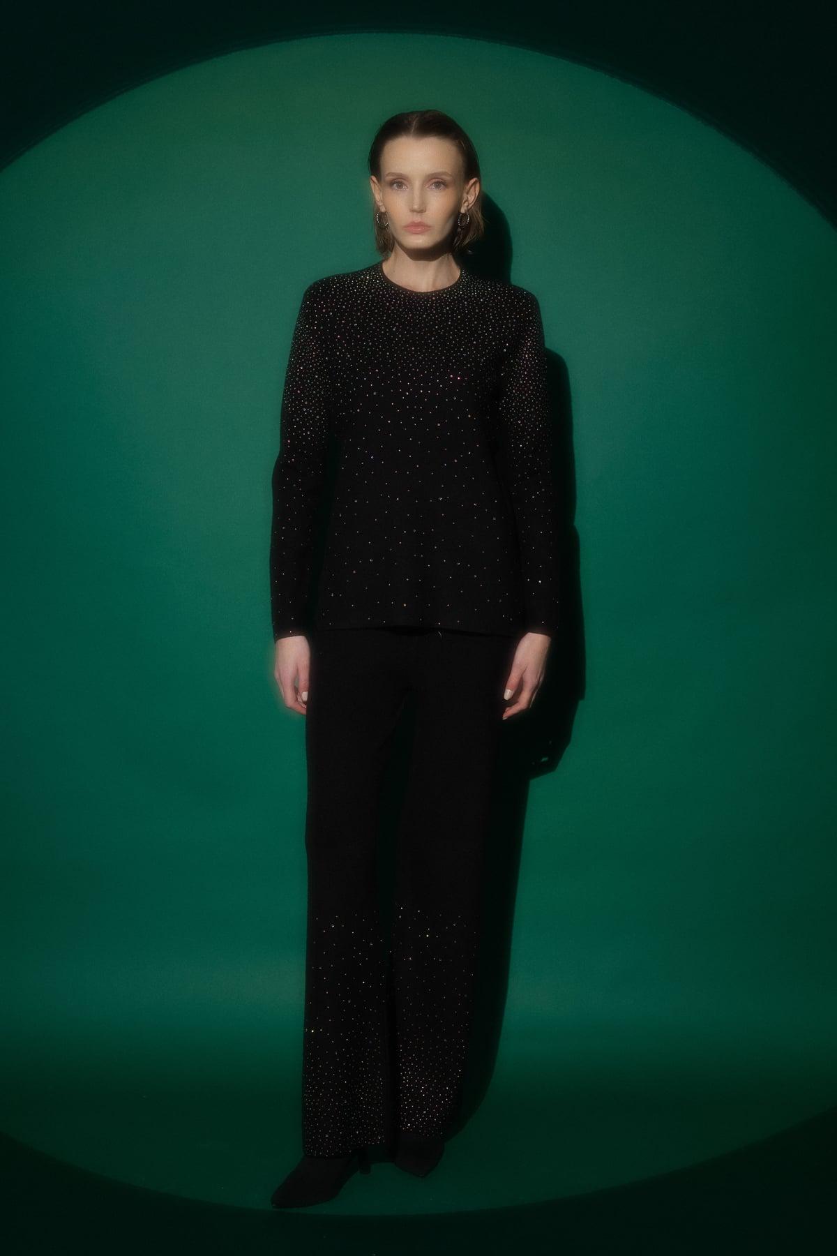 NİHAN Takım Nihan Parlak Taş Baskılı Triko Pantolon Tunik Takım  Siyah_modest