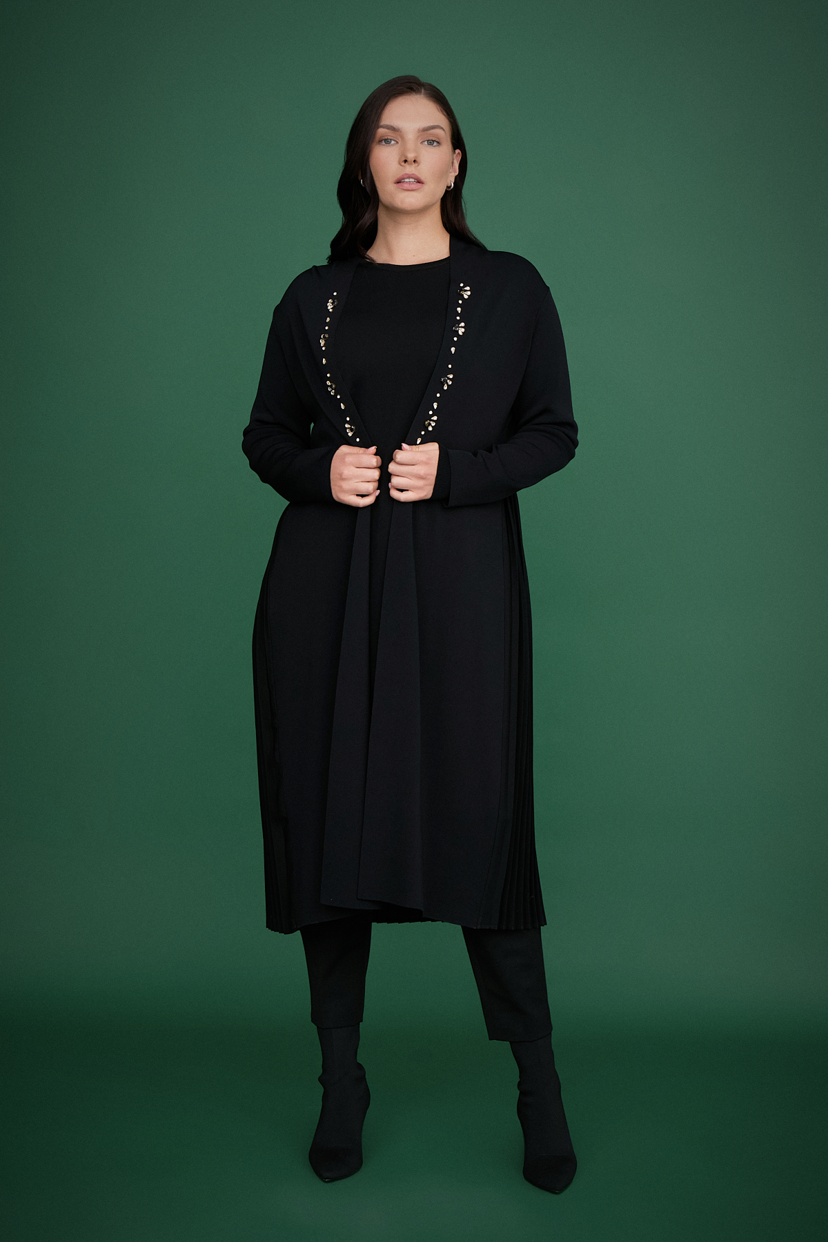 NİHAN Hırka Nihan Parlak Taş Detaylı Triko Hırka  Siyah_modest