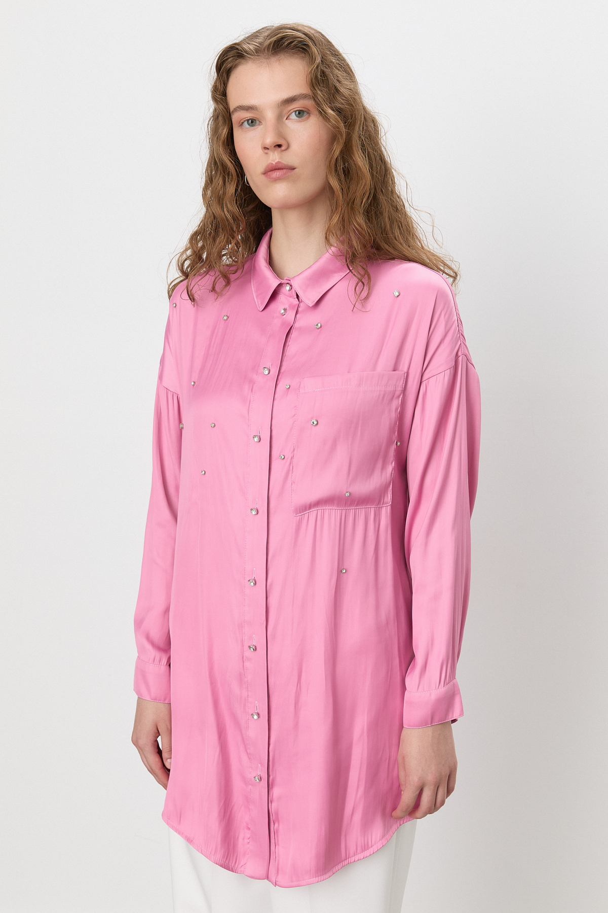 NİHAN Tunik Nihan Parlak Taş Detaylı Tunik  Pembe_modest