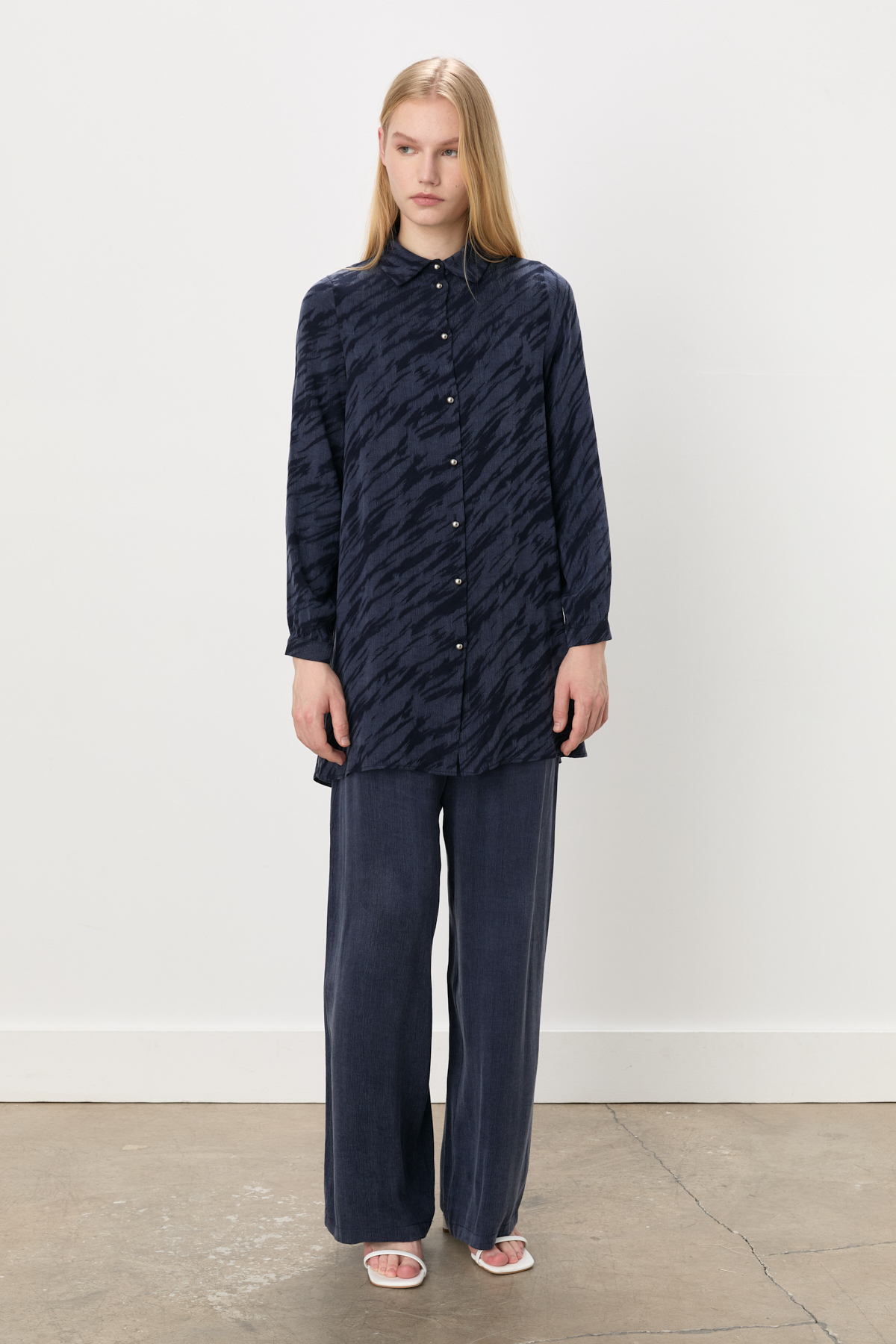 NİHAN Takım Nihan Premium Cupra Pantolon Tunik Takım  Lacivert_modest