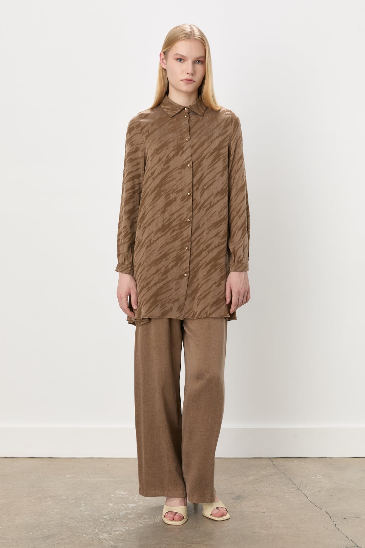 NİHAN Takım Nihan Premium Cupra Pantolon Tunik Takım  Açık Kahve_modest