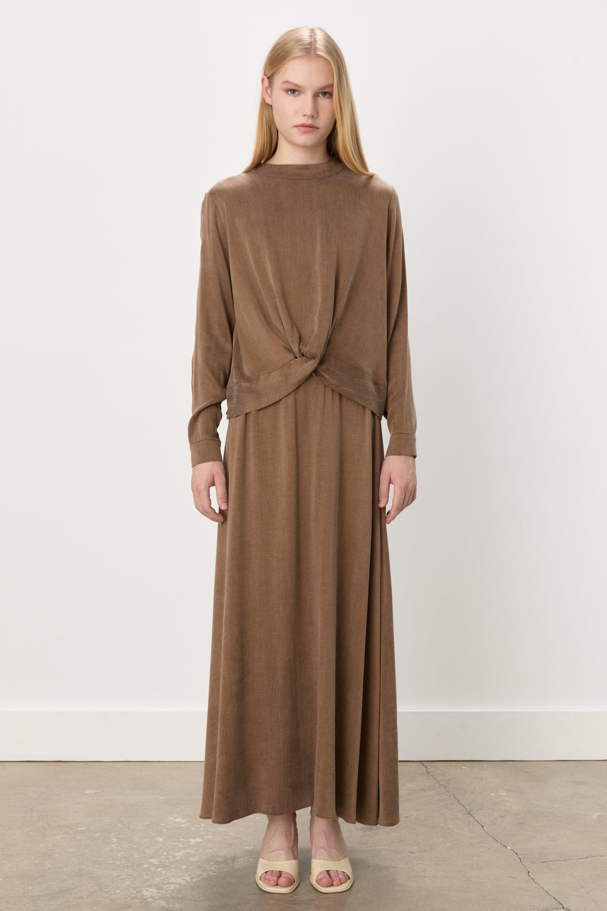 NİHAN Takım Nihan Premium Etek Bluz Cupra Takım  Açık Kahve_modest