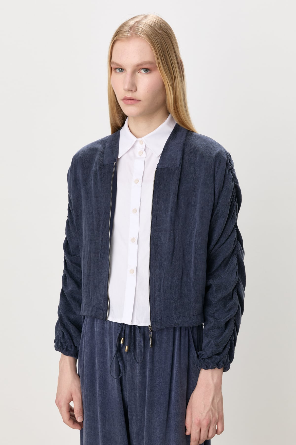 NİHAN Ceket Nihan Premium Kol Detaylı Cupra Ceket  Lacivert_modest