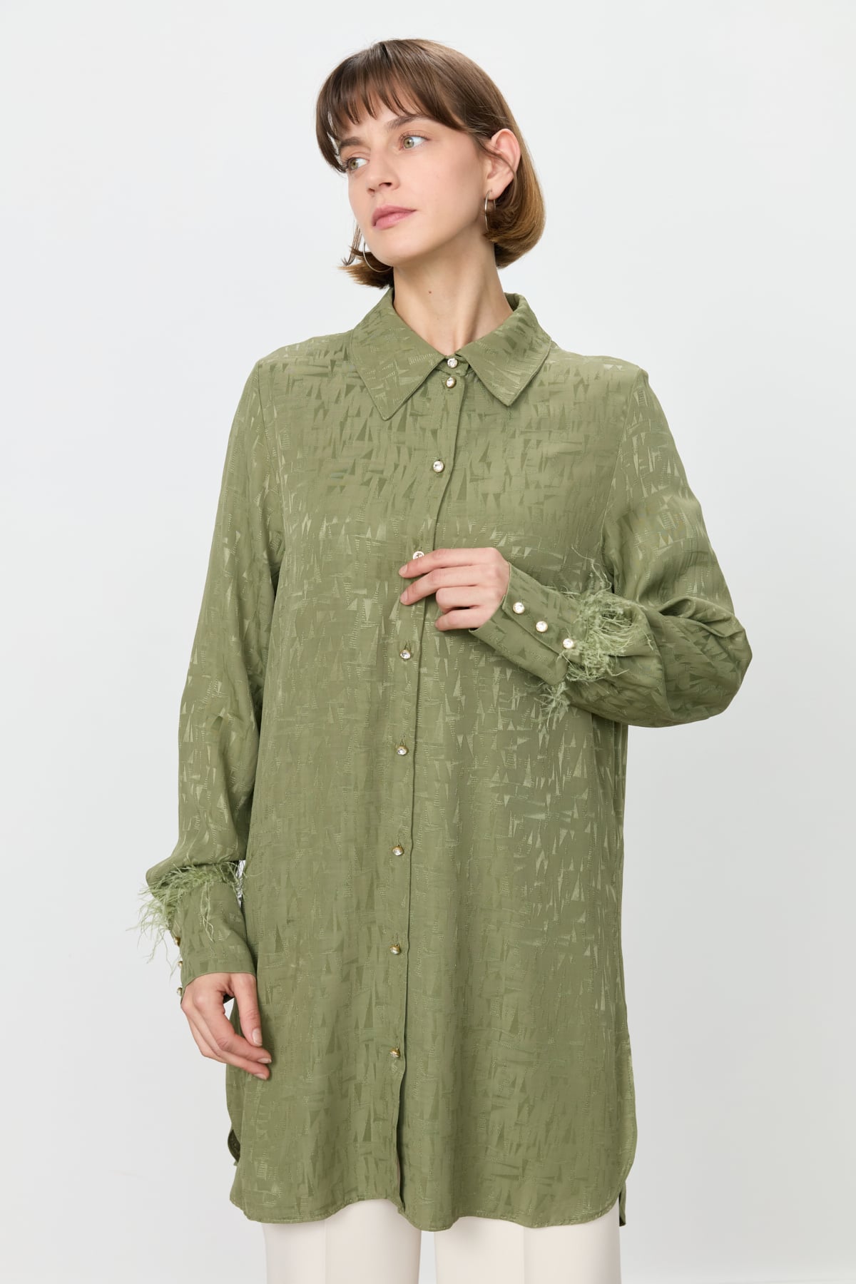 NİHAN Tunik Nihan Premium Otriş Detaylı Tunik  Haki_modest