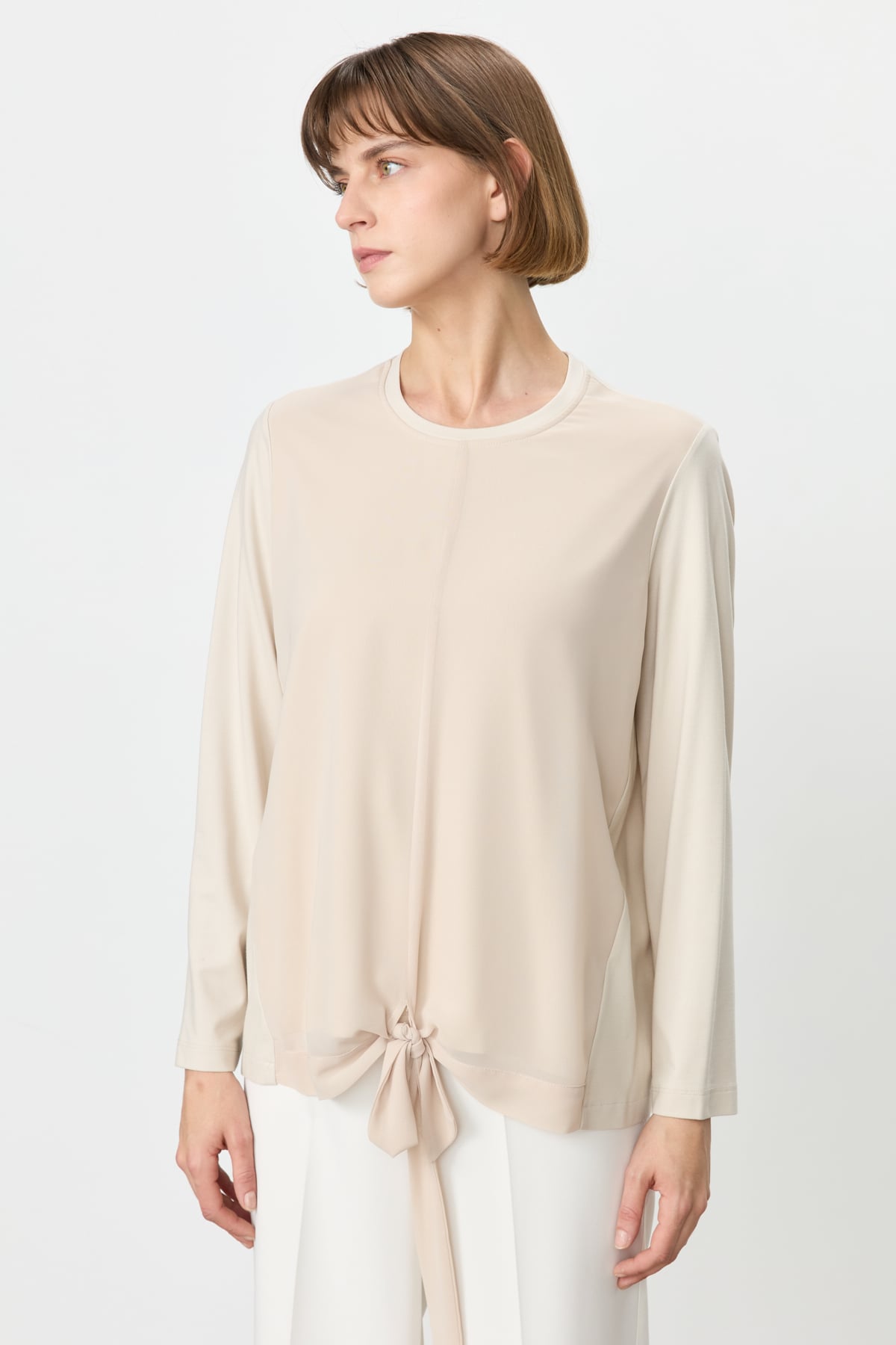 NİHAN Bluz Nihan Rahat Kalıp Örme Bluz  Bej_modest