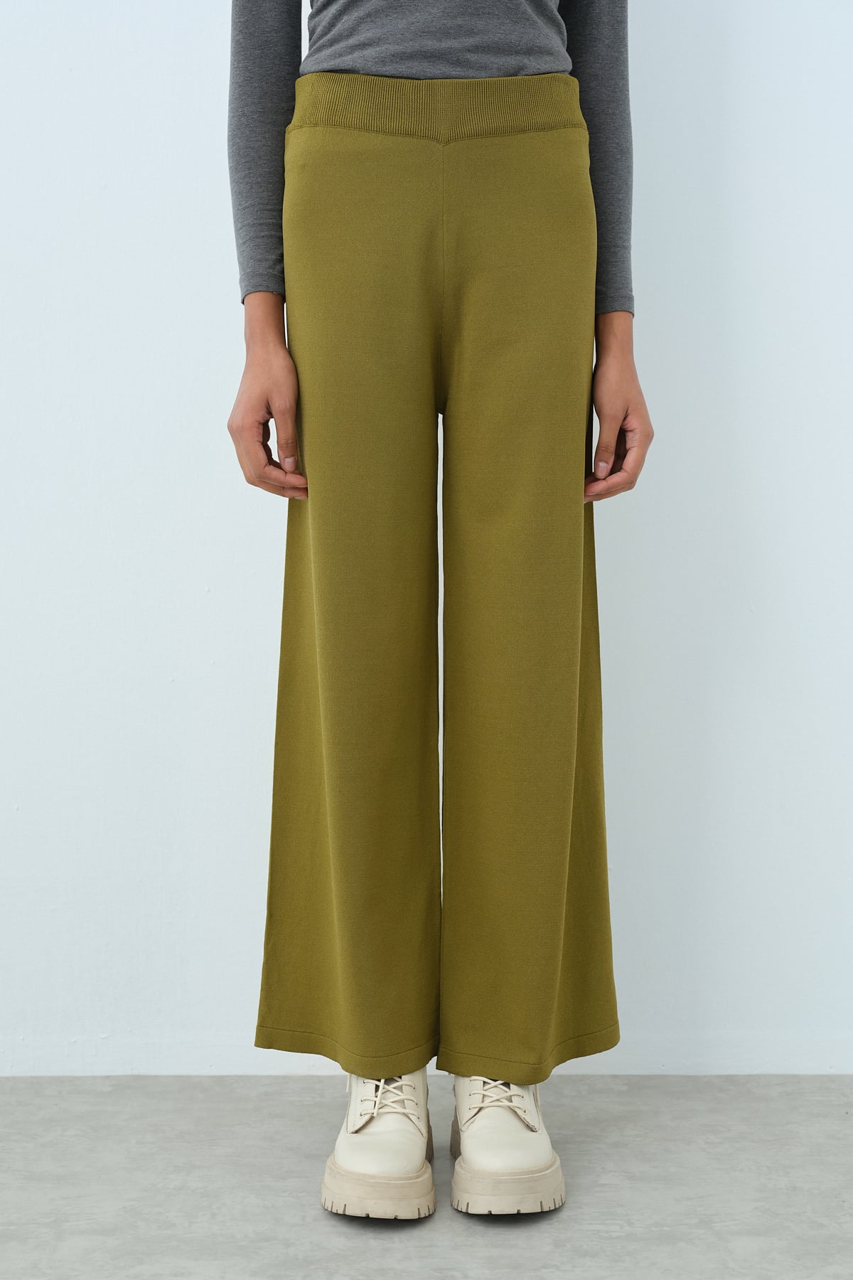 NİHAN Pantolon Nihan Rayon Bol Pantolon  Olive_modest
