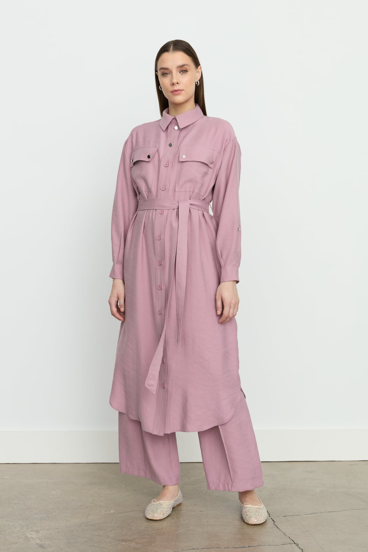 NİHAN Tunik Nihan Spor Kemer Detaylı Tencel Tunik  Lavanta_modest