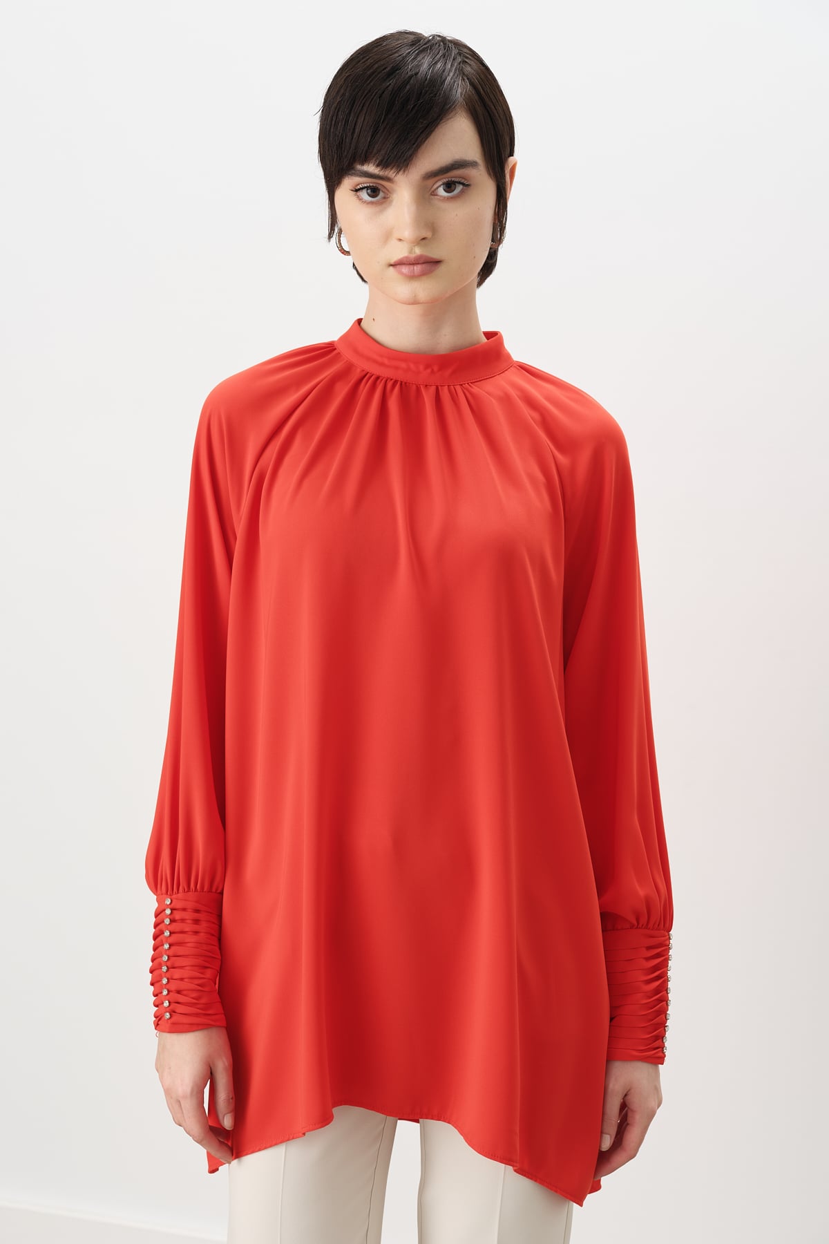 NİHAN Tunik Nihan Taş Detaylı Şık Tunik  Mercan_modest