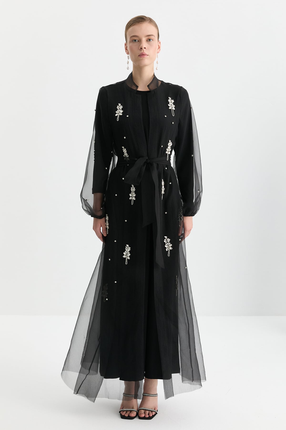 NİHAN Abaya Nihan Taşlı Abaya Takım  Siyah_modest