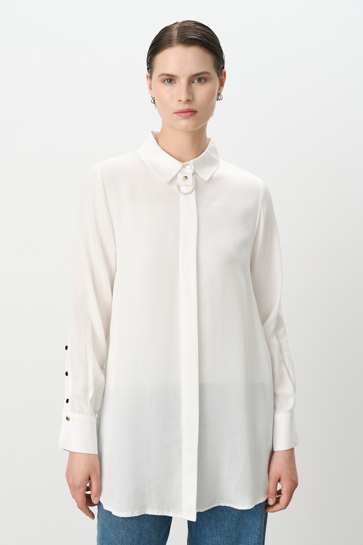 NİHAN Tunik Nihan Toka Detaylı Tencel Tunik  Ekru_modest