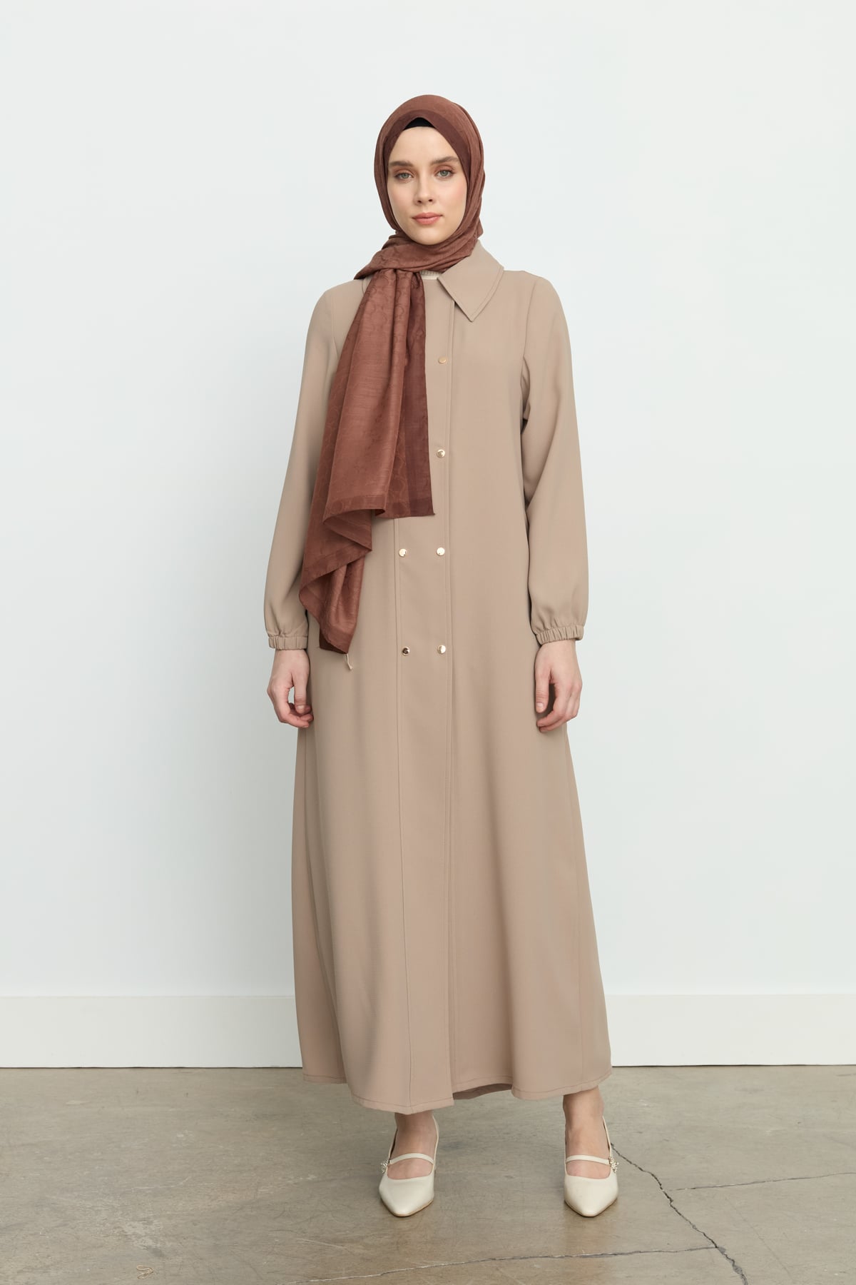 NİHAN Pardesü Nihan Yarım Kruvaze Ferace  Camel_modest