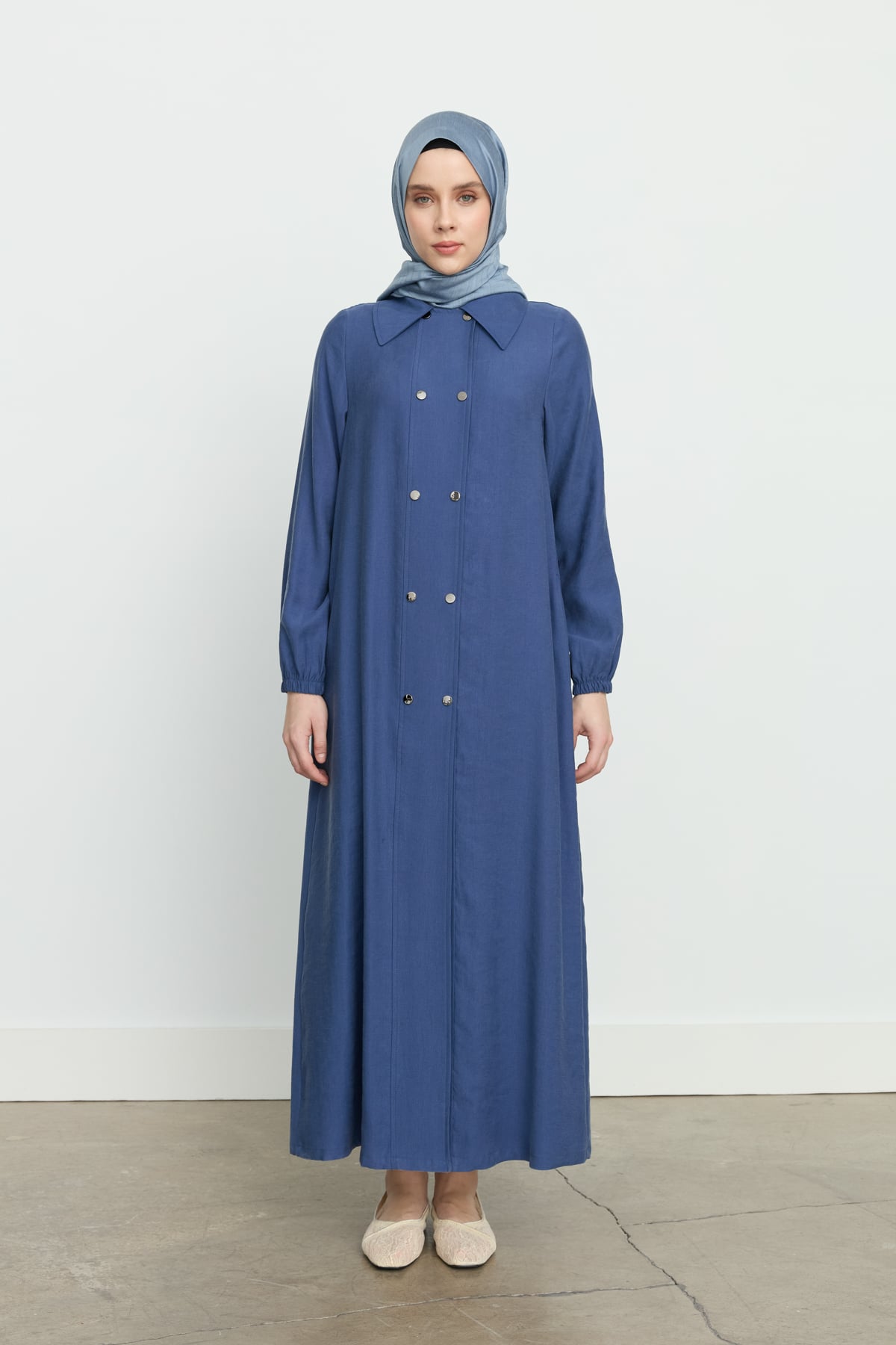 NİHAN Pardesü Nihan Yarım Kruvaze Tencel Pardösü  İndigo_modest