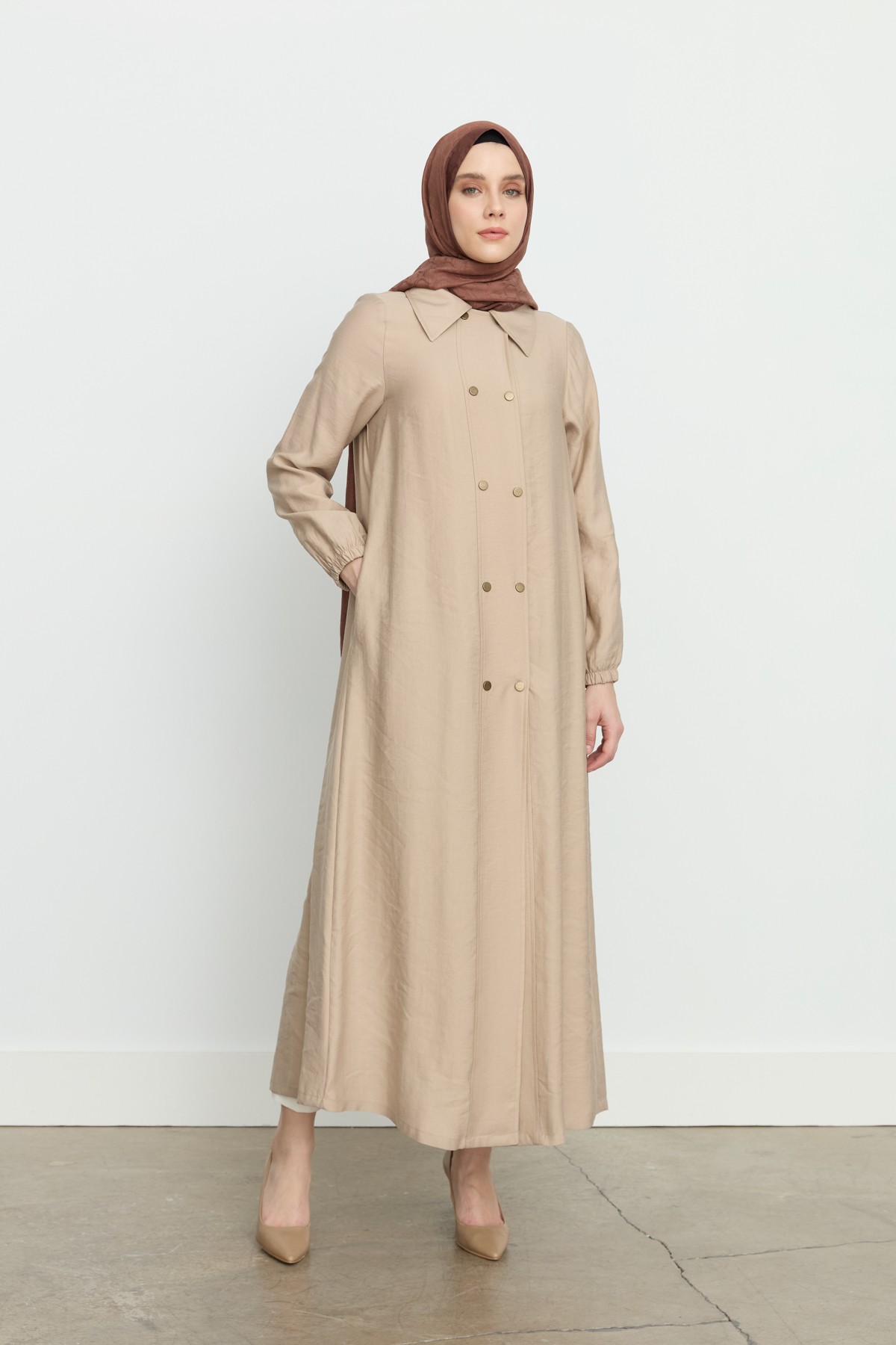NİHAN Pardesü Nihan Yarım Kruvaze Tencel Pardösü  Kumsal_modest