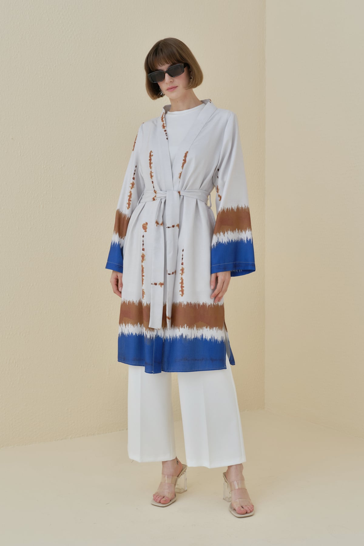 NİHAN Kimono Nihan Yırtmaçlı Kuşaklı Kimono  Saks_modest