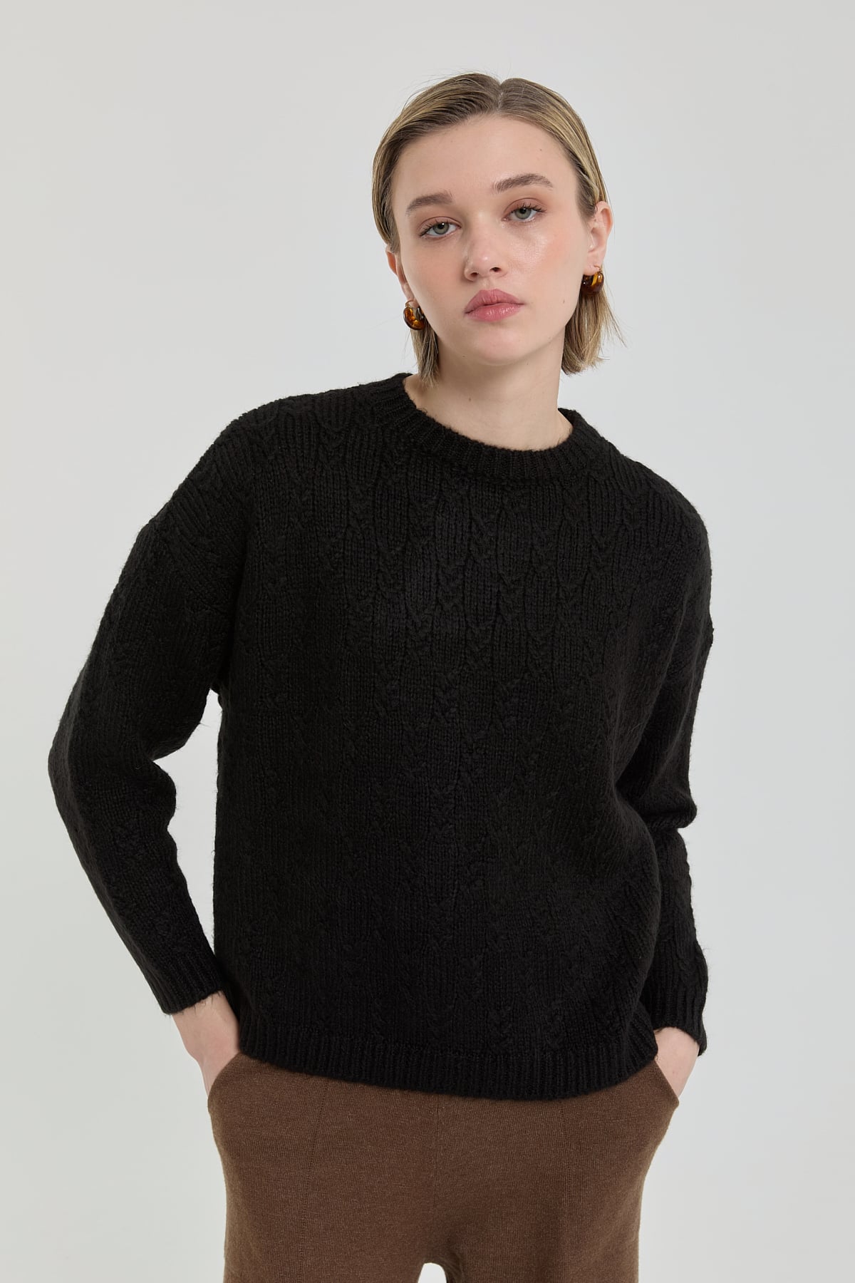 Oversize Küçük Desenli Kazak  Siyah