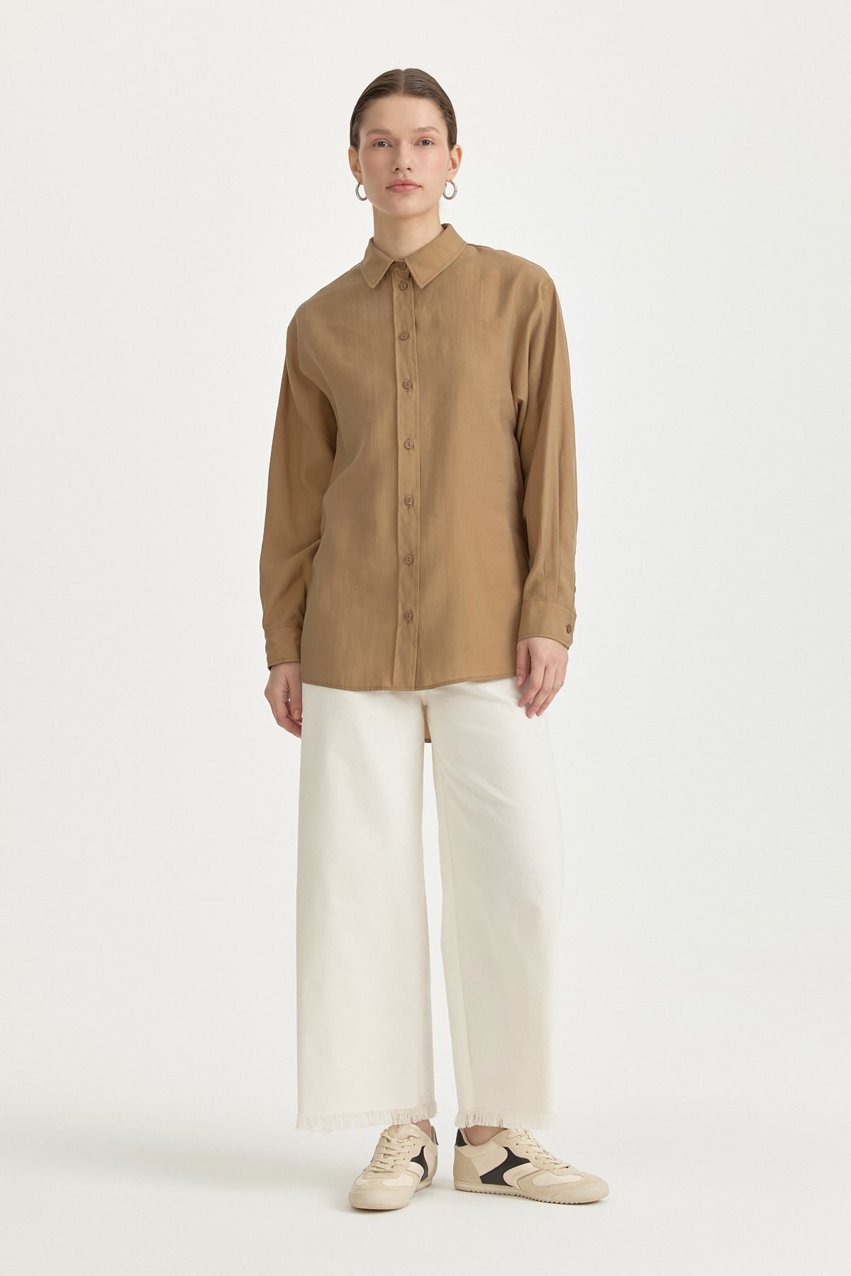 Oversize Tencel Tunik  Camel