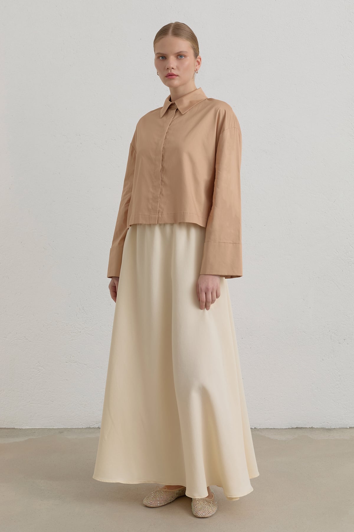 Pamuk Crop Gömlek  Camel