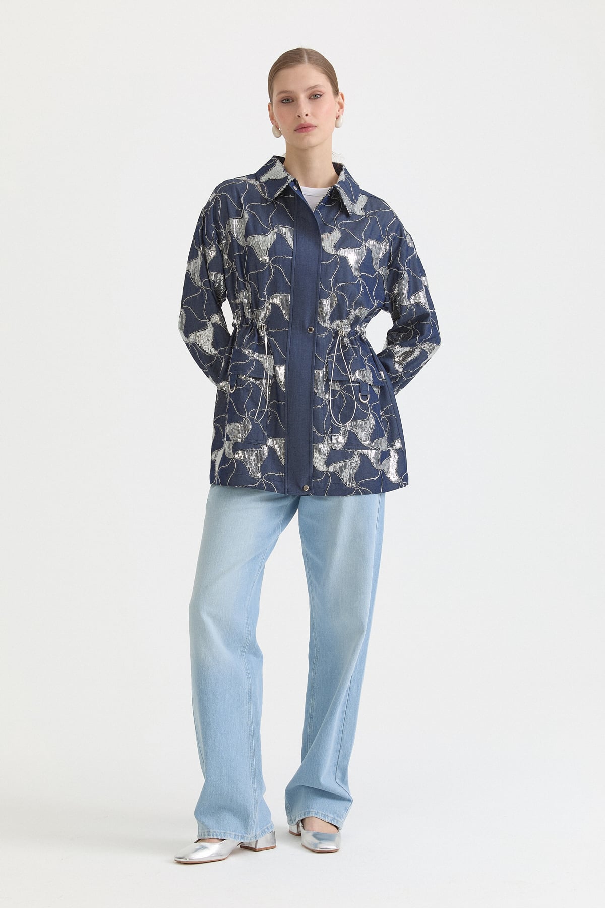 Pul Payet Kumaş Mixli rayon Ceket  İndigo