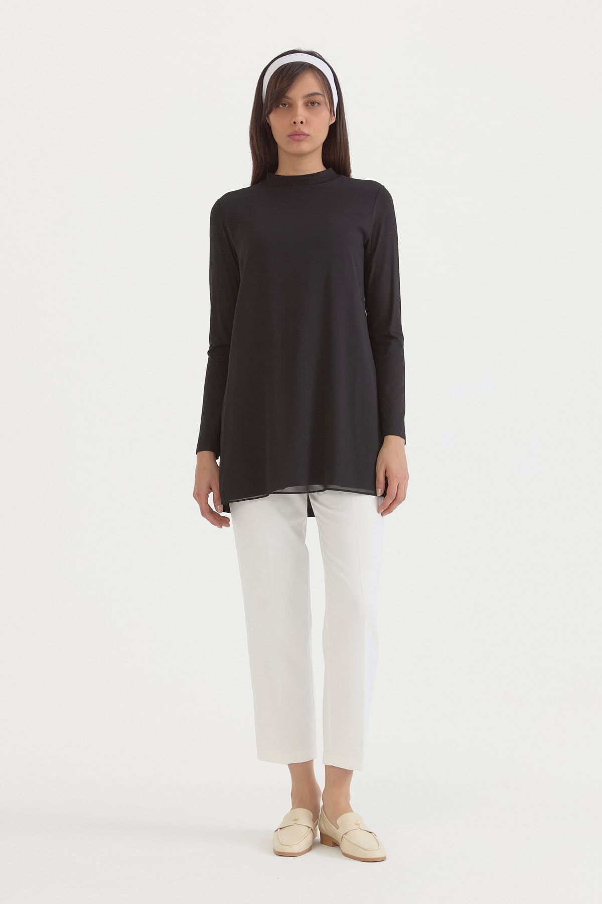 Şifonlu Penye Tunik  Siyah